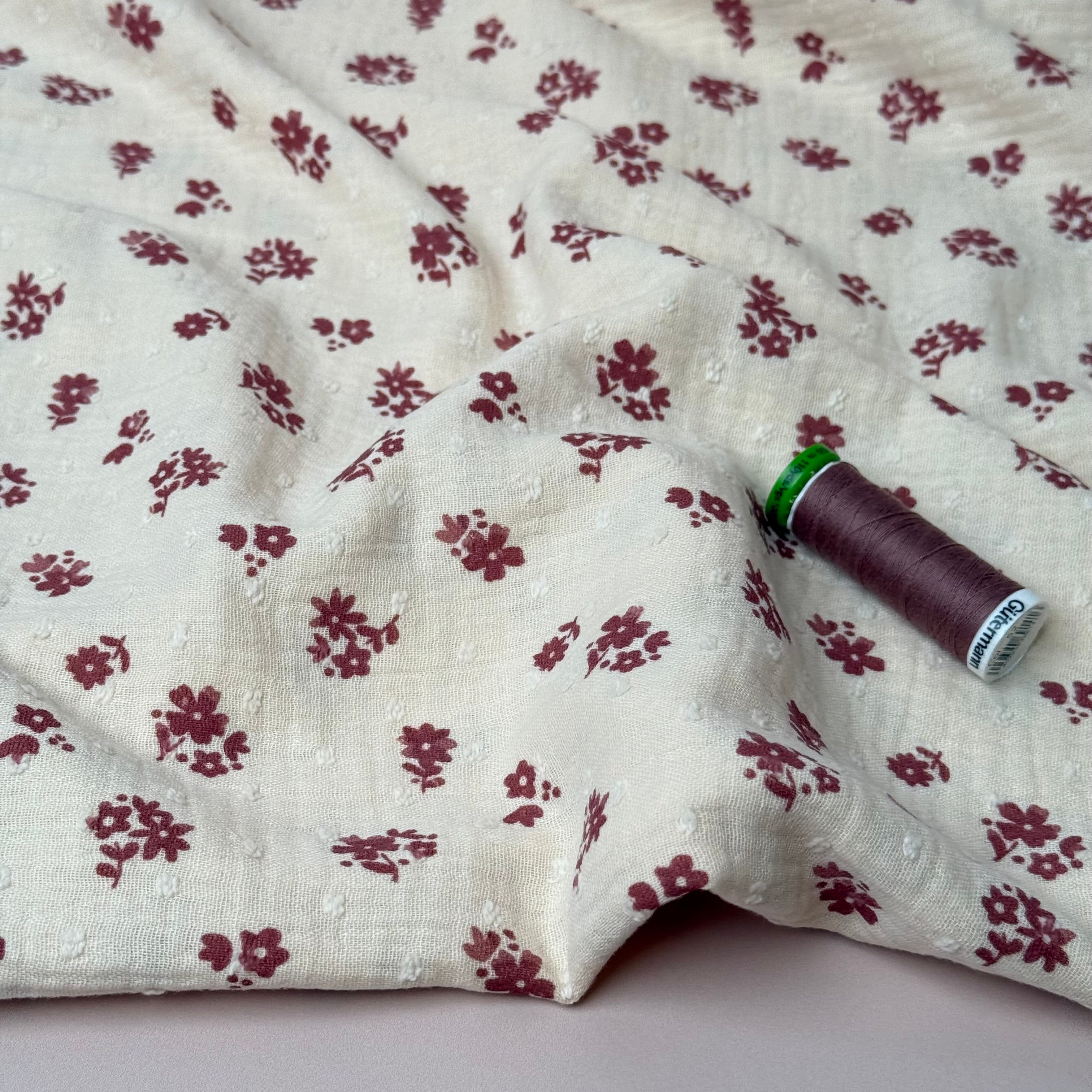 Pink Ditsy Floral Dobby Cotton Double Gauze Fabric