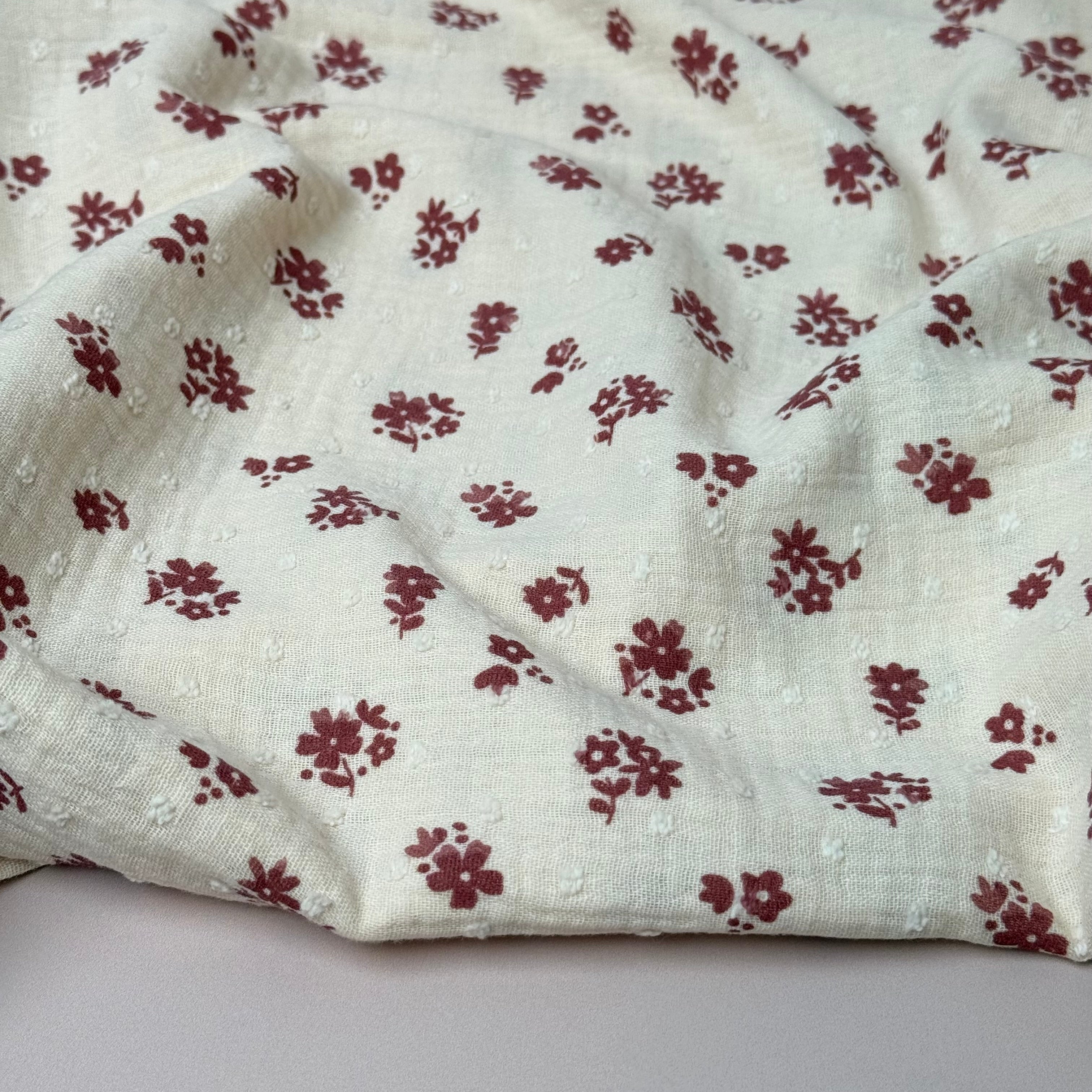Pink Ditsy Floral Dobby Cotton Double Gauze Fabric