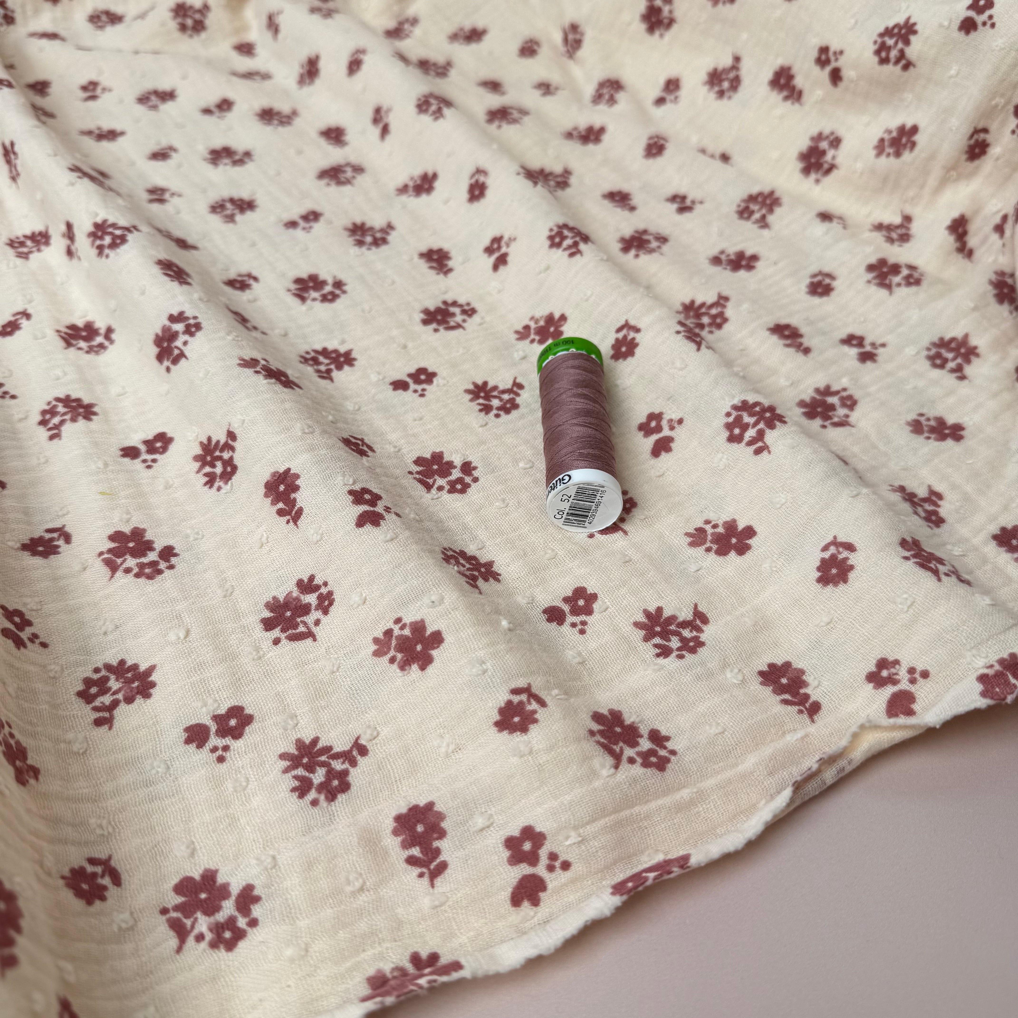 Pink Ditsy Floral Dobby Cotton Double Gauze Fabric