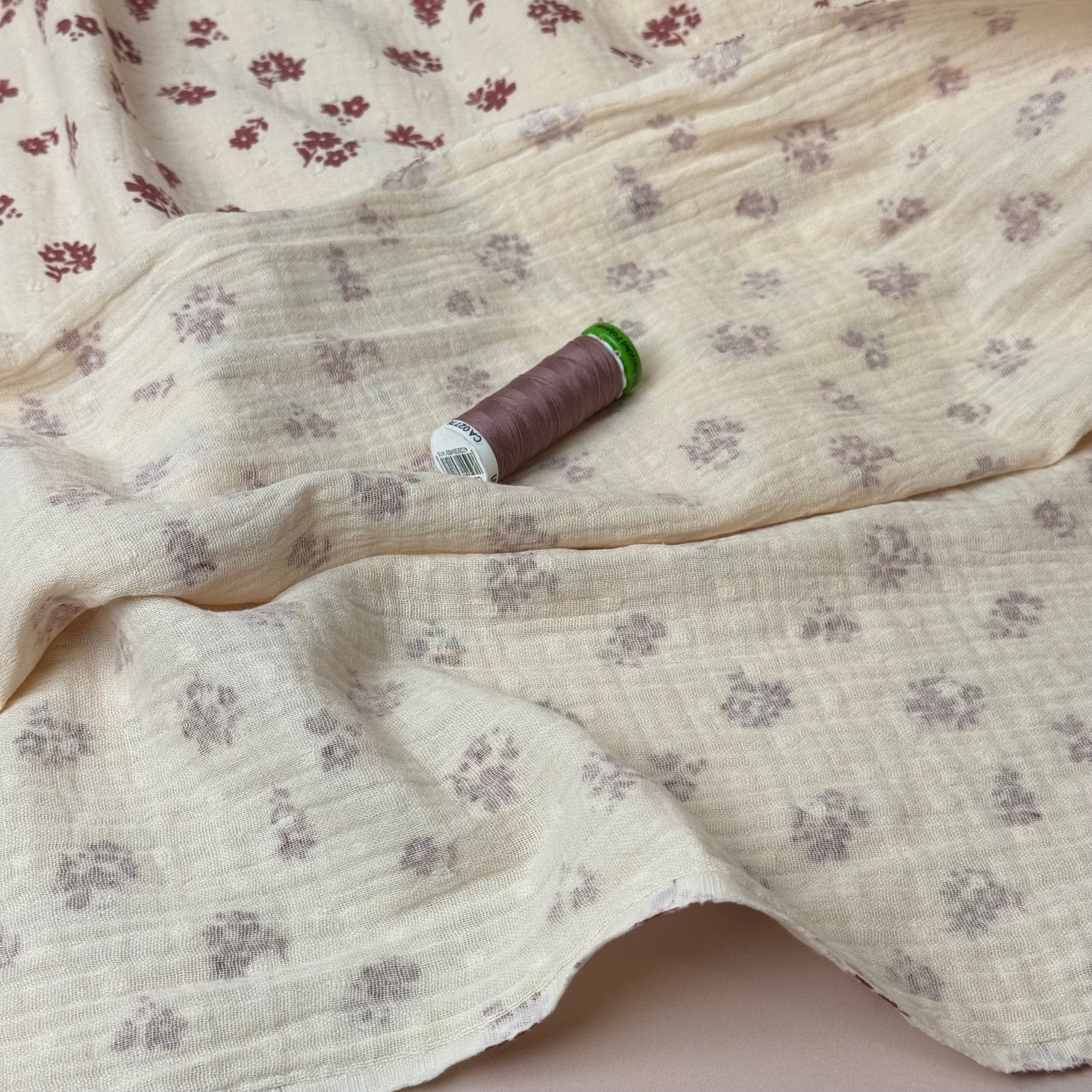 Pink Ditsy Floral Dobby Cotton Double Gauze Fabric