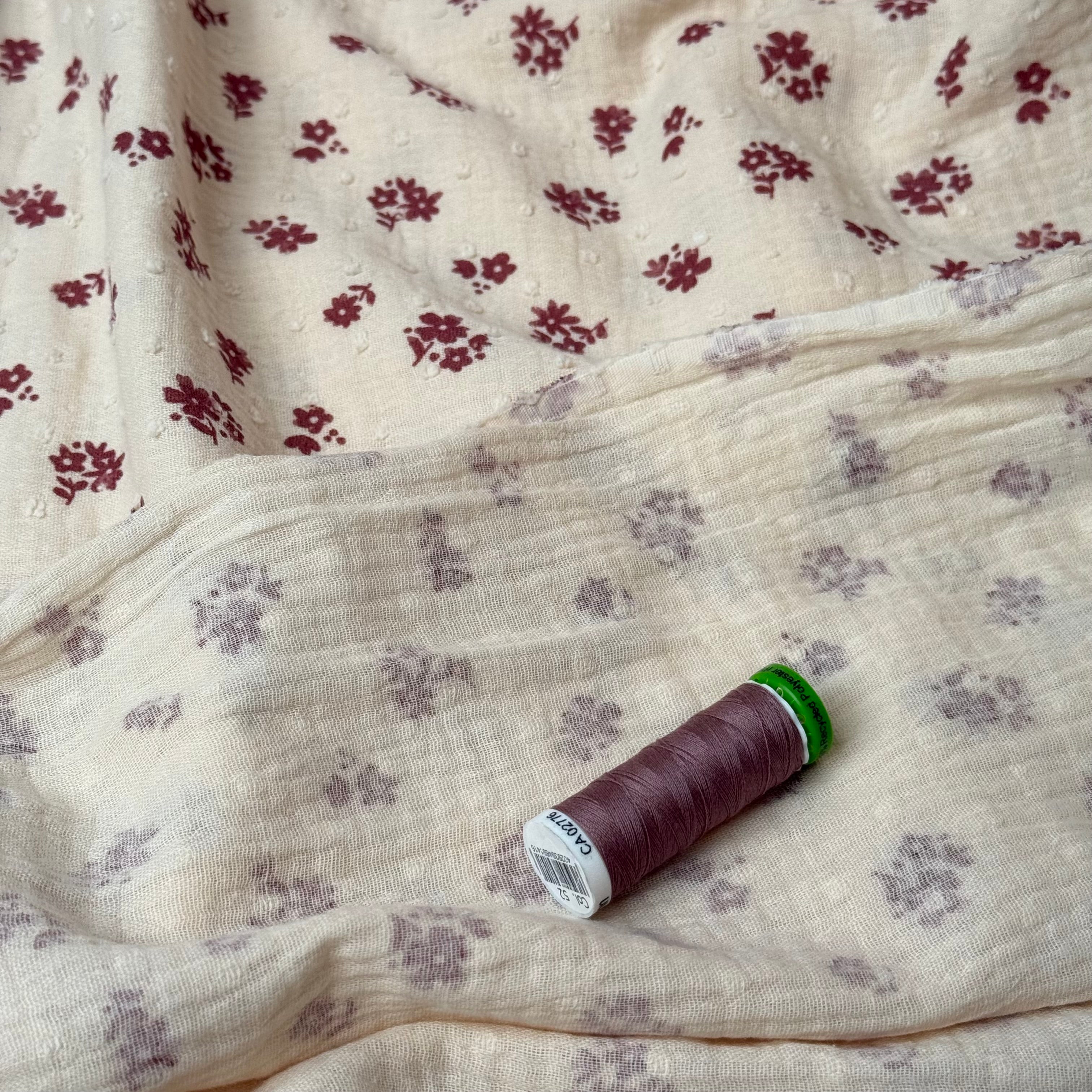 Pink Ditsy Floral Dobby Cotton Double Gauze Fabric