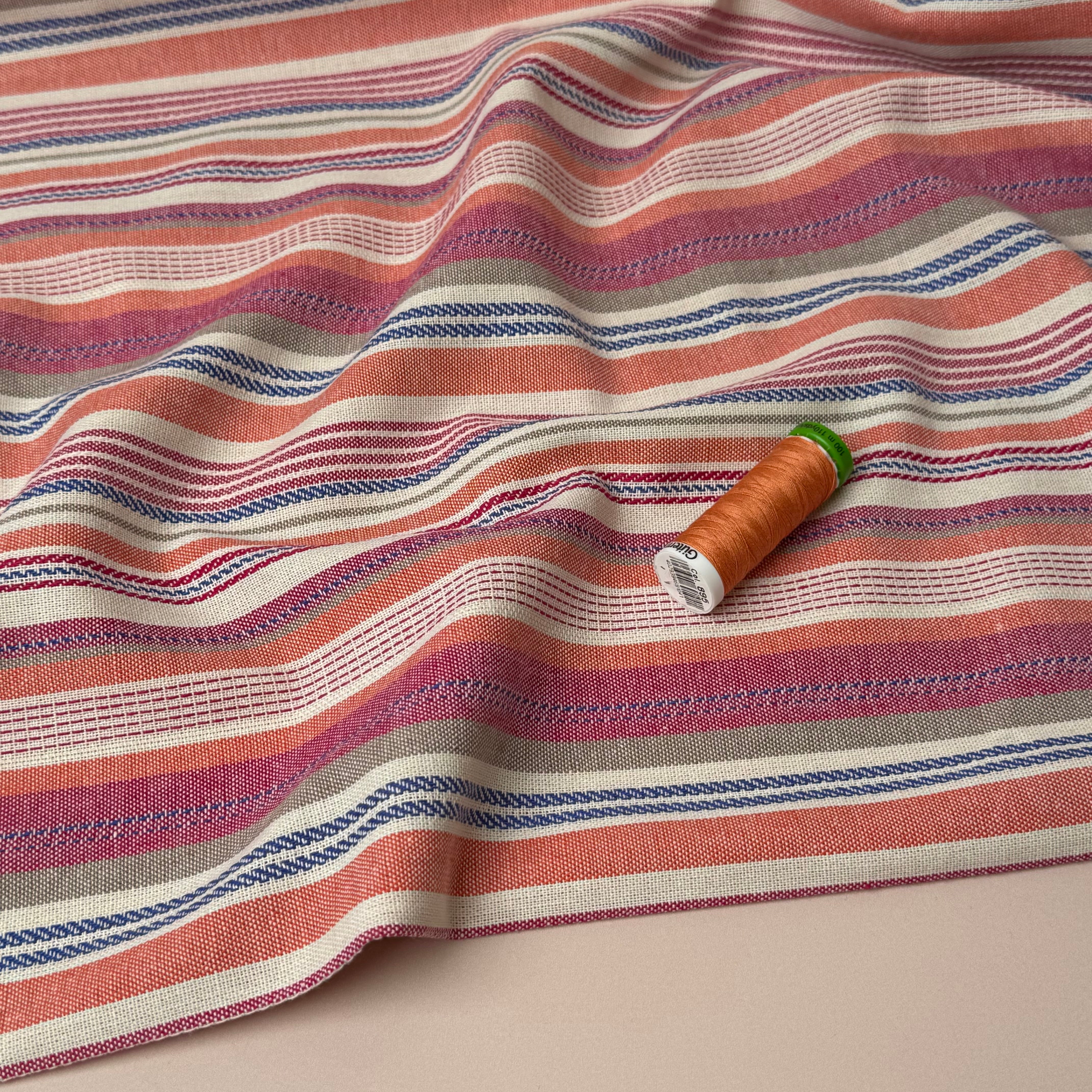 Yarn Dyed Pink Stripe Viscose Linen Jacquard Fabric