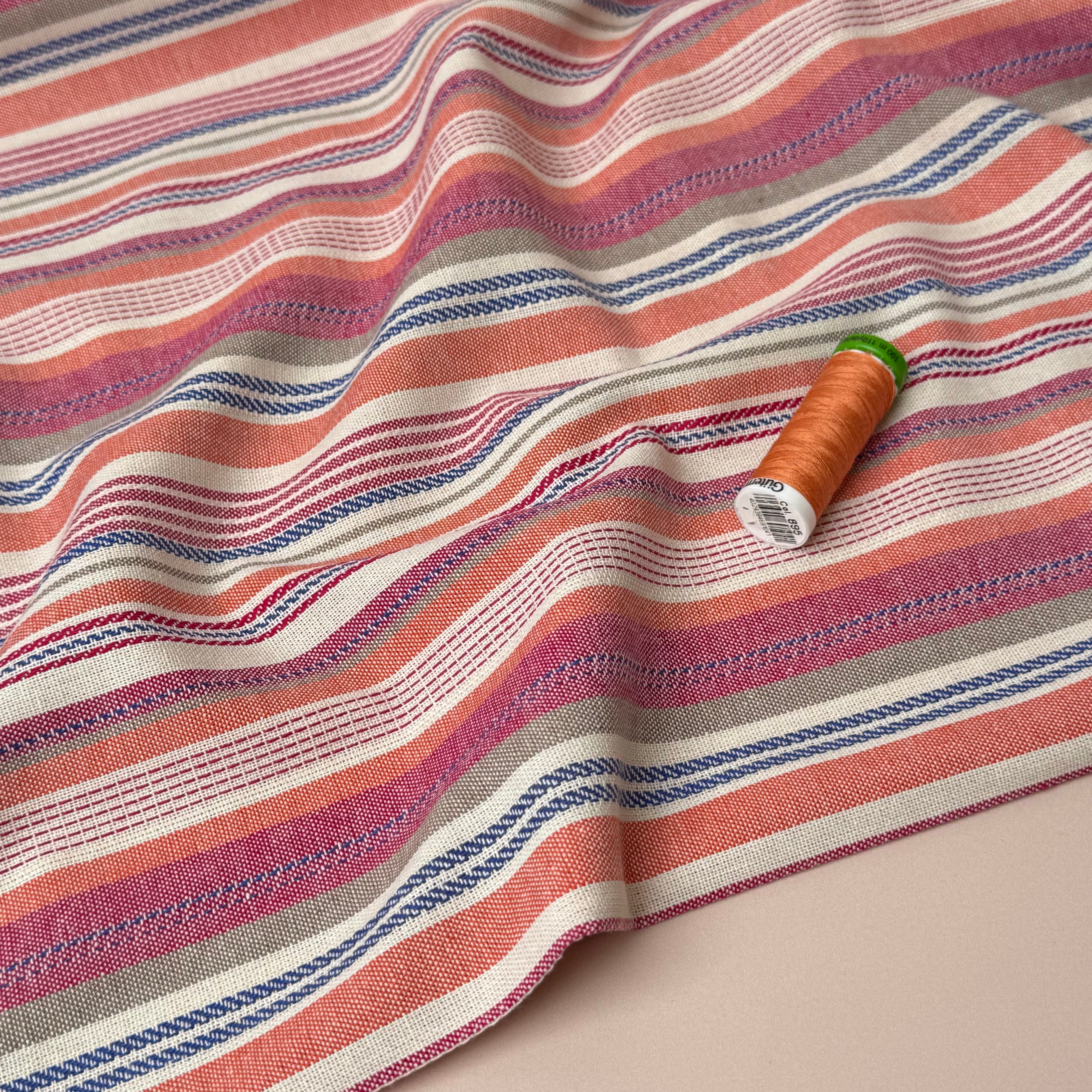 Yarn Dyed Pink Stripe Viscose Linen Jacquard Fabric
