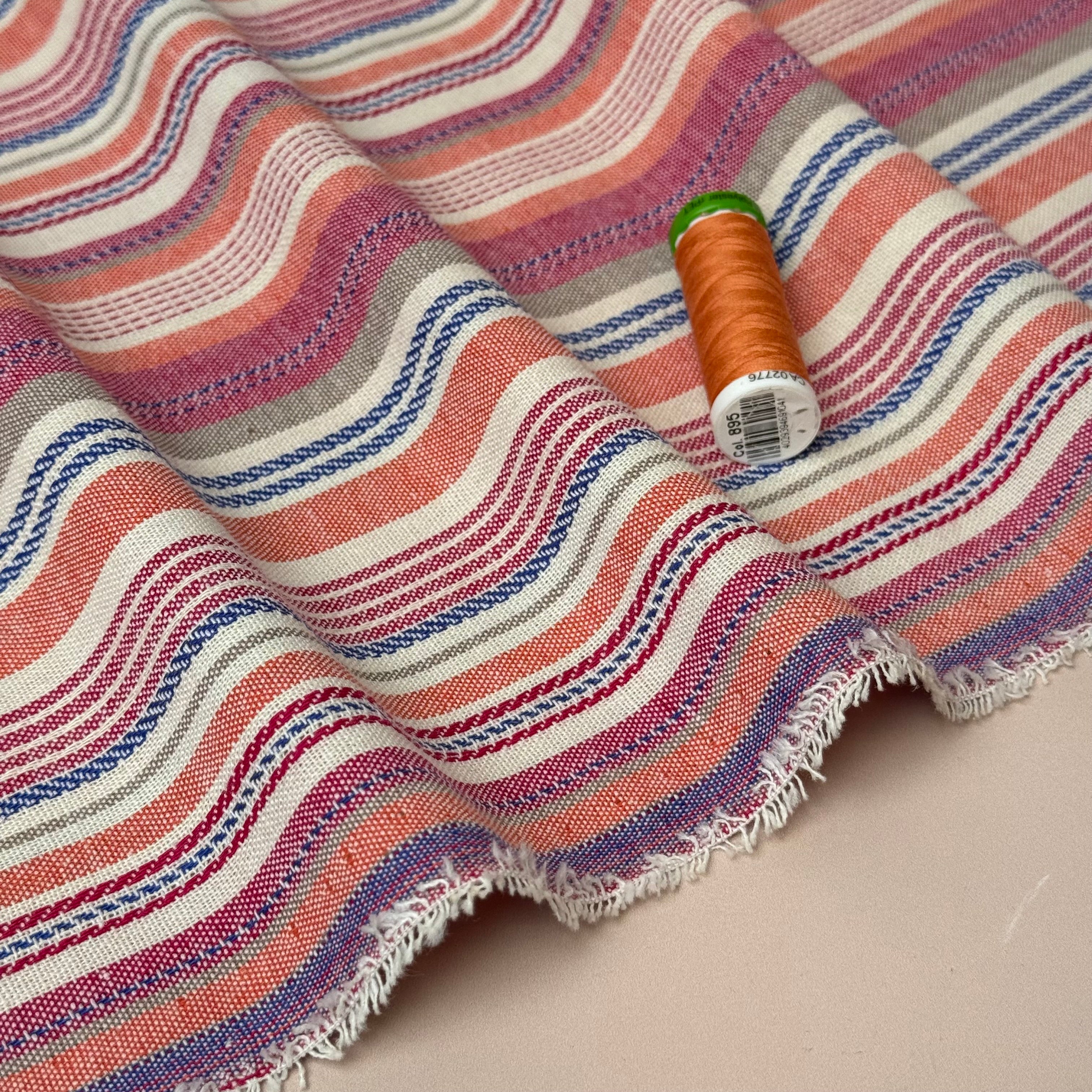 Yarn Dyed Pink Stripe Viscose Linen Jacquard Fabric
