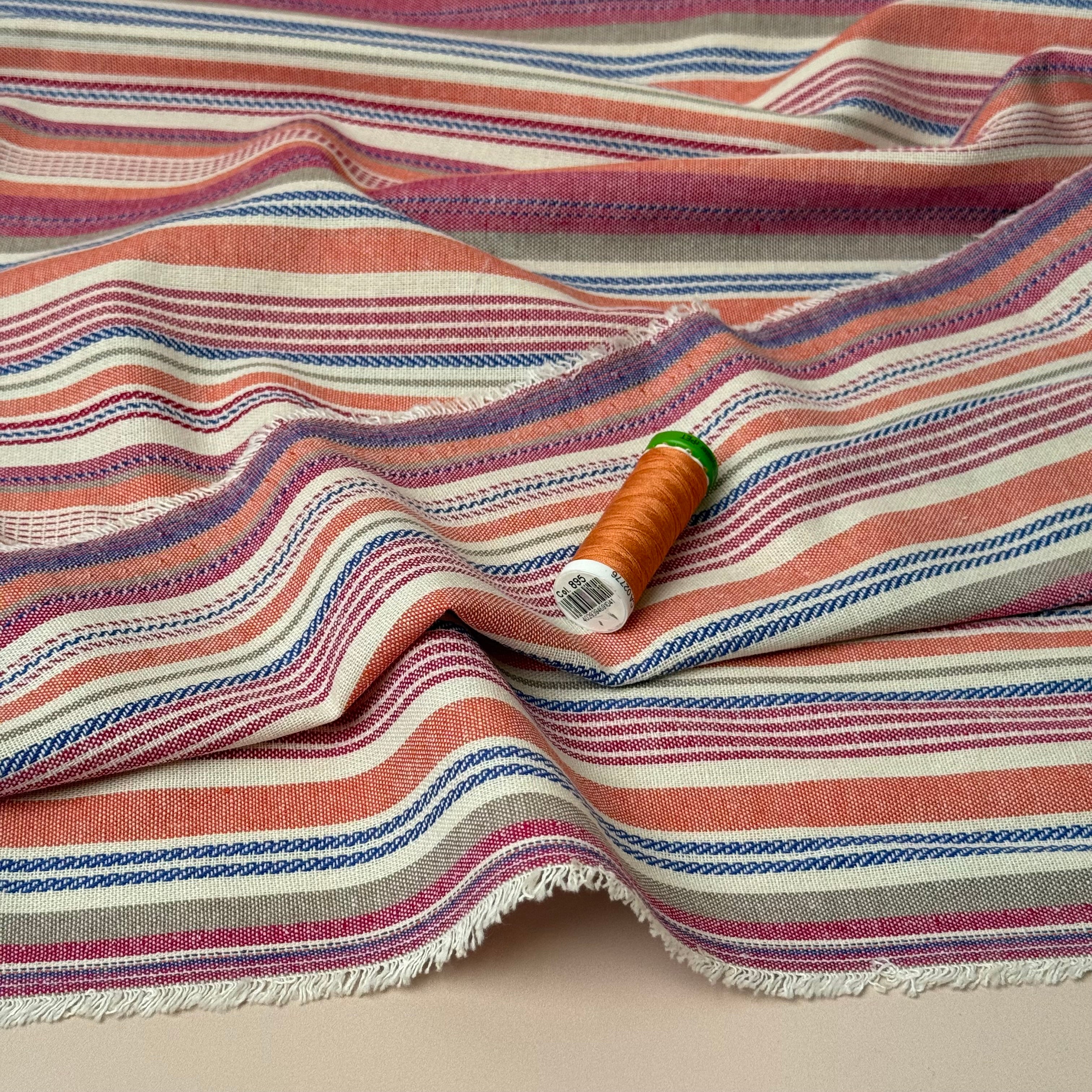 Yarn Dyed Pink Stripe Viscose Linen Jacquard Fabric
