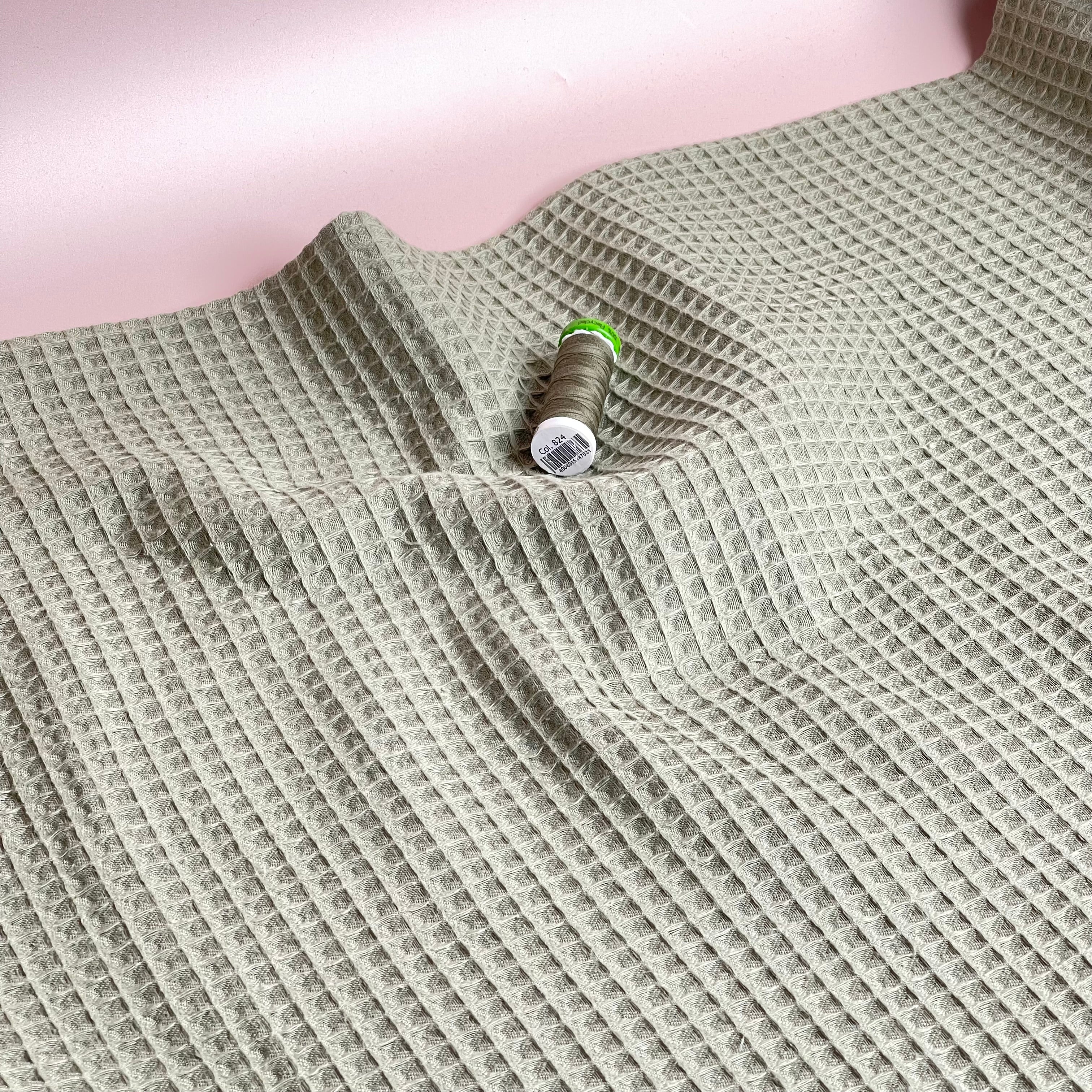 Earthy Khaki Pure Cotton Waffle Fabric