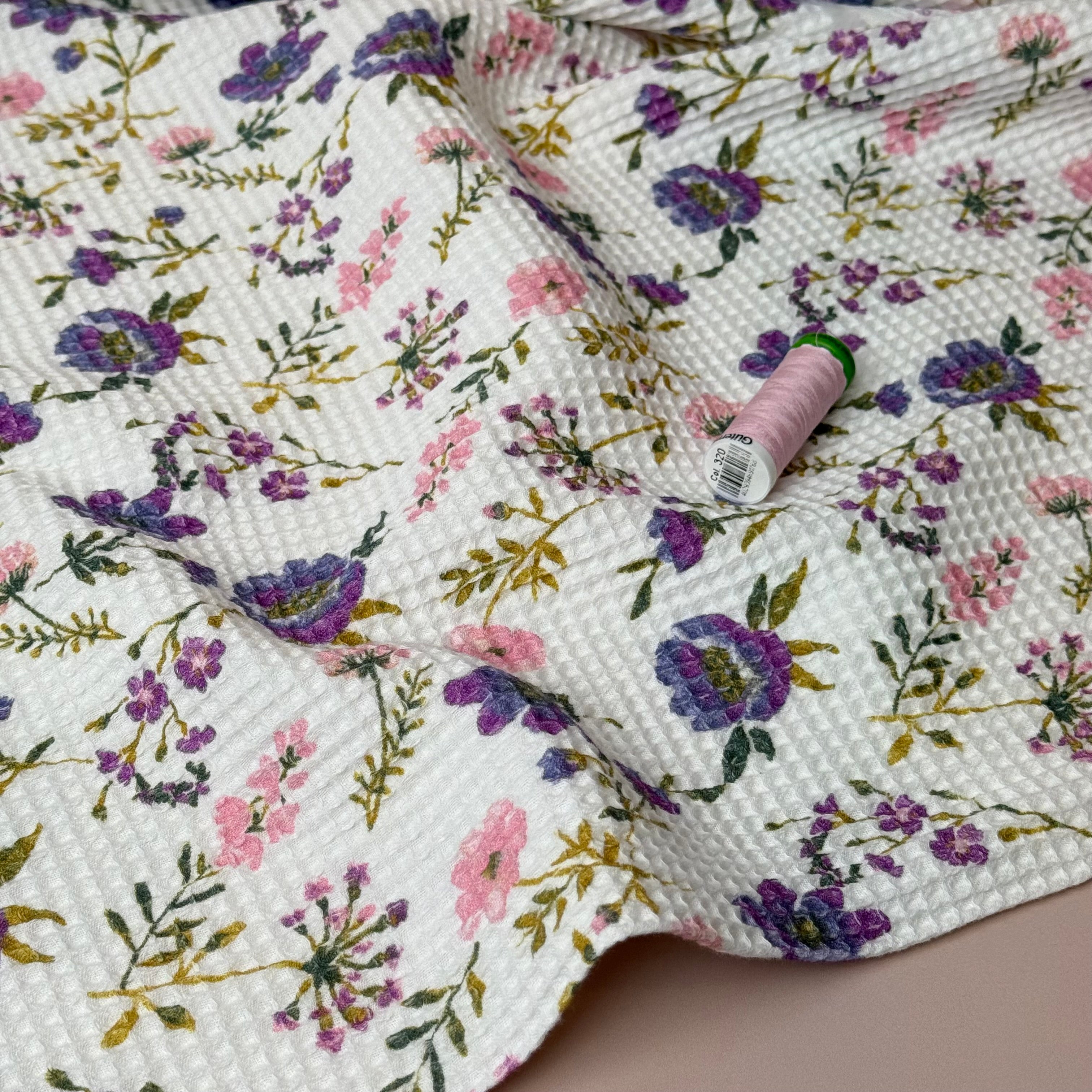 Spring Flowers Cotton Waffle Fabric
