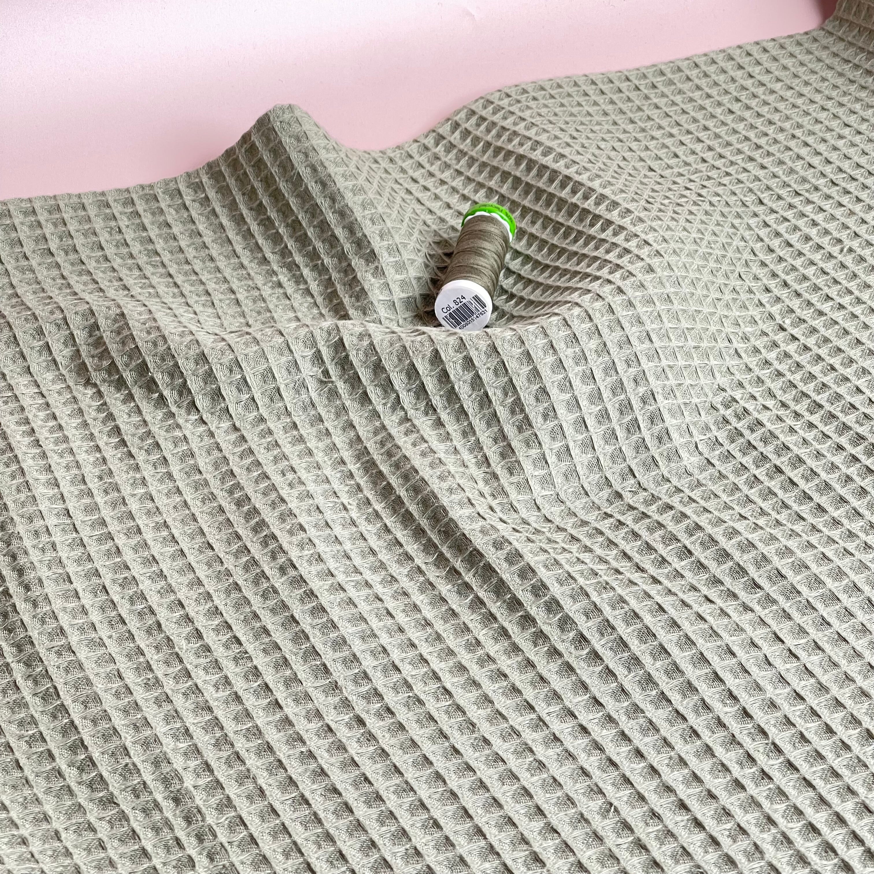 Earthy Khaki Pure Cotton Waffle Fabric