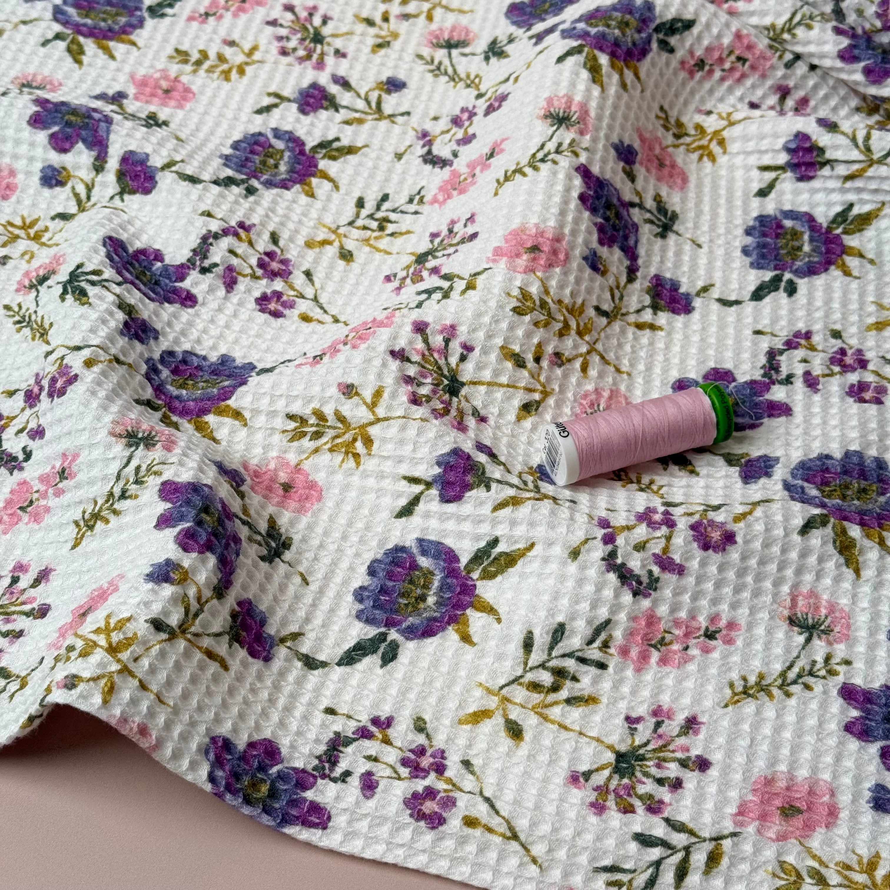 Spring Flowers Cotton Waffle Fabric