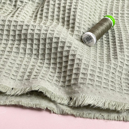 Earthy Khaki Pure Cotton Waffle Fabric