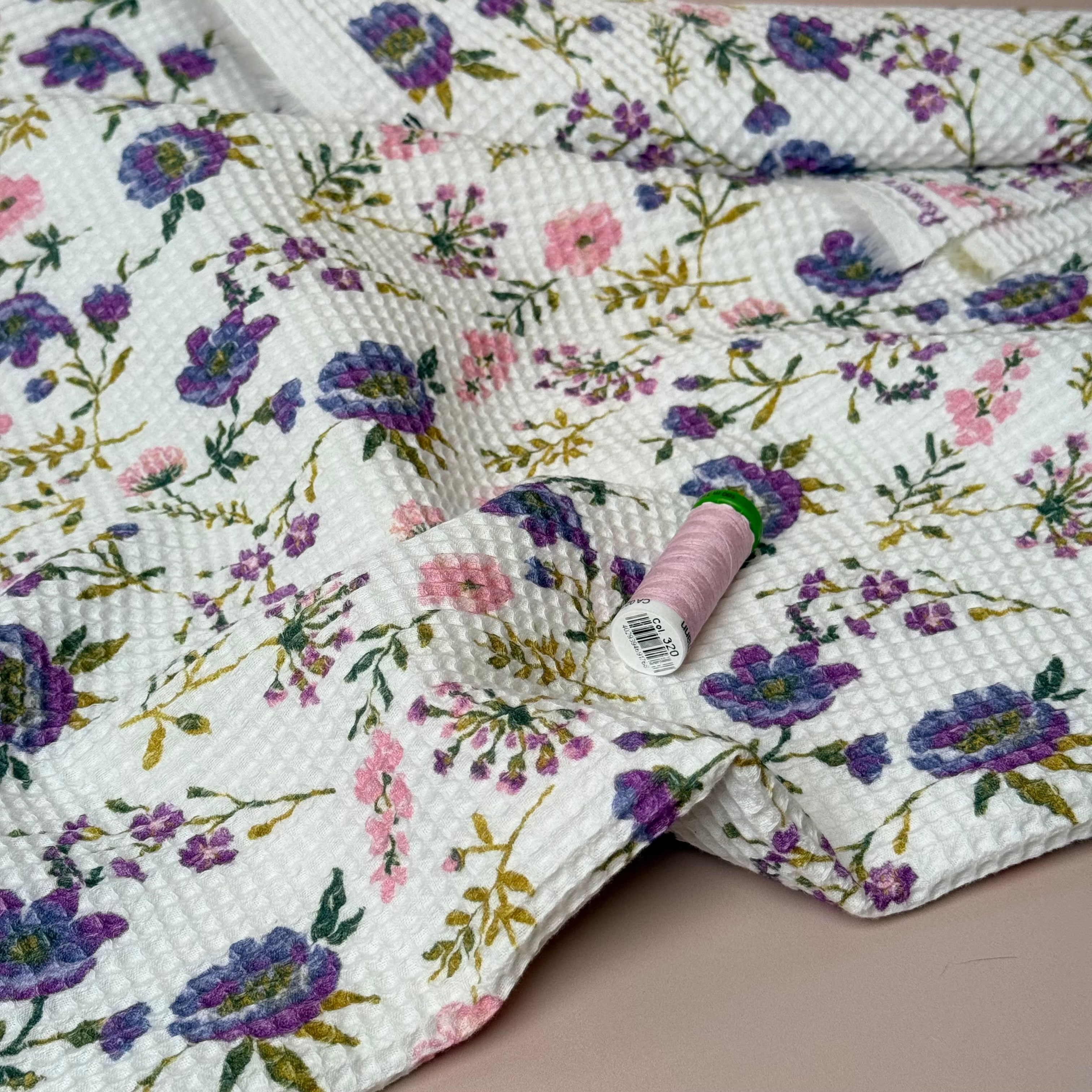 Spring Flowers Cotton Waffle Fabric