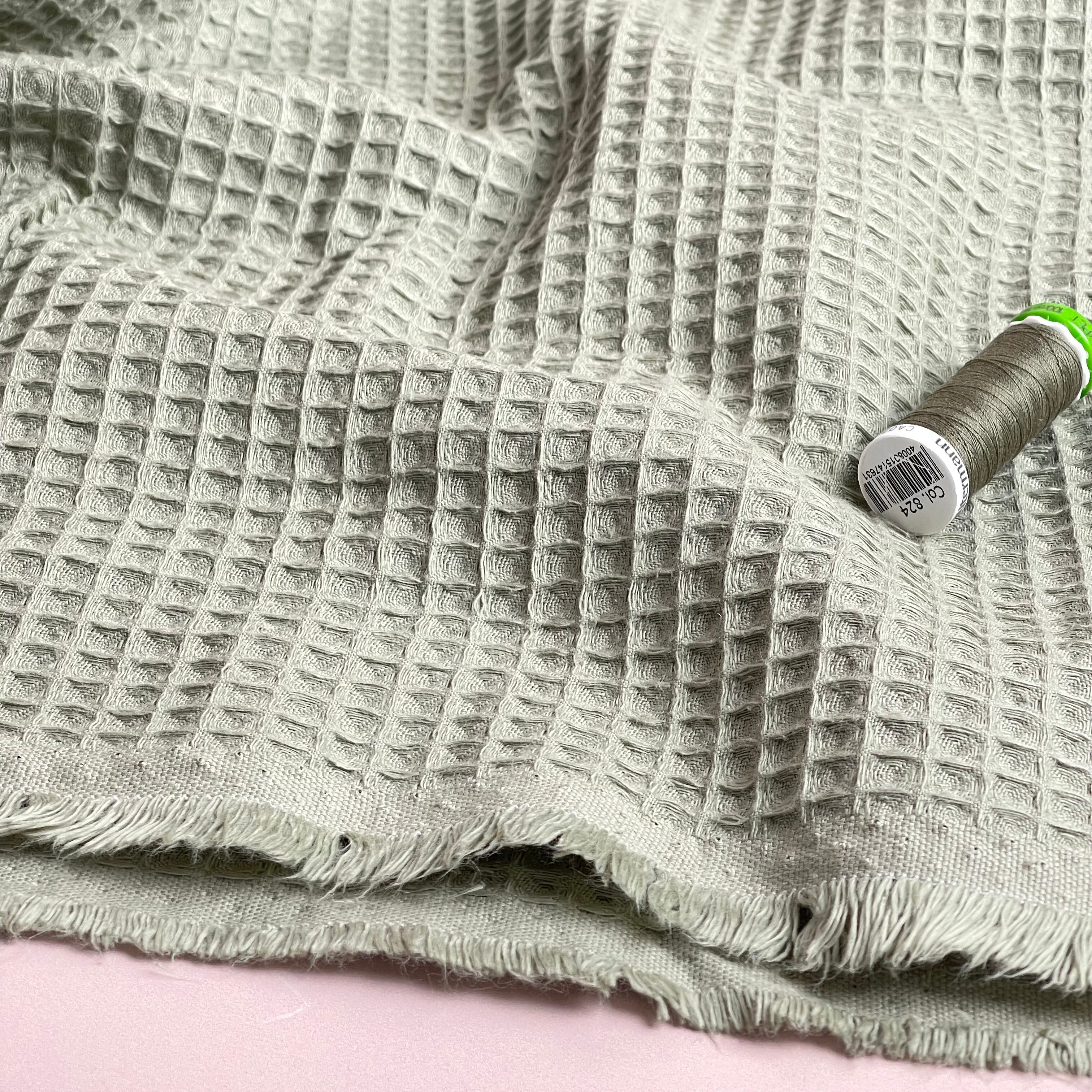 Earthy Khaki Pure Cotton Waffle Fabric