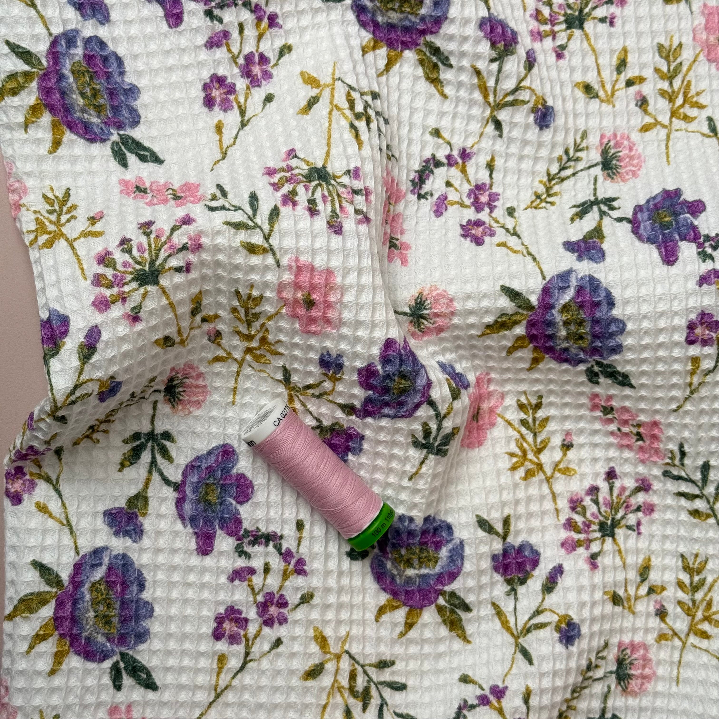Spring Flowers Cotton Waffle Fabric