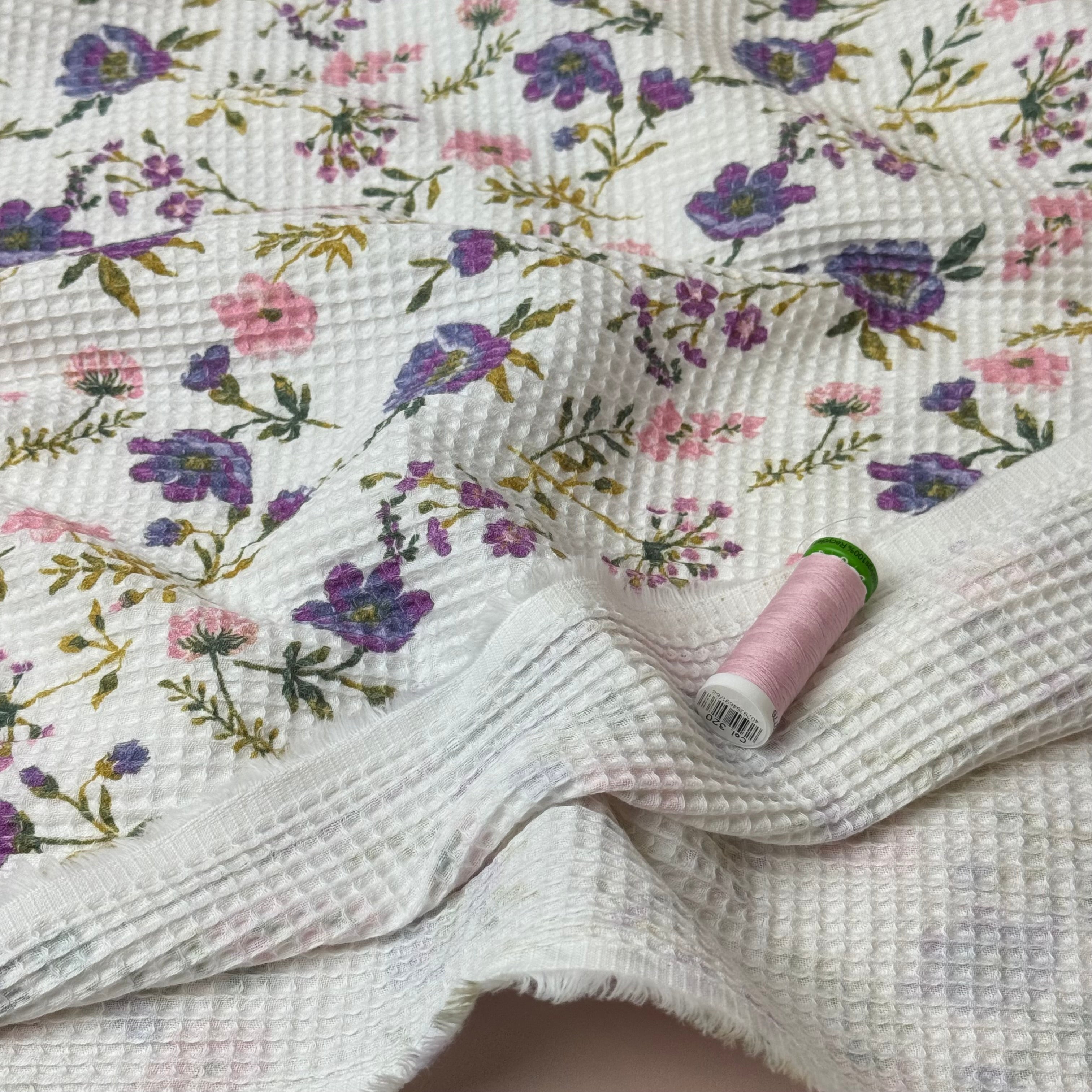 Spring Flowers Cotton Waffle Fabric