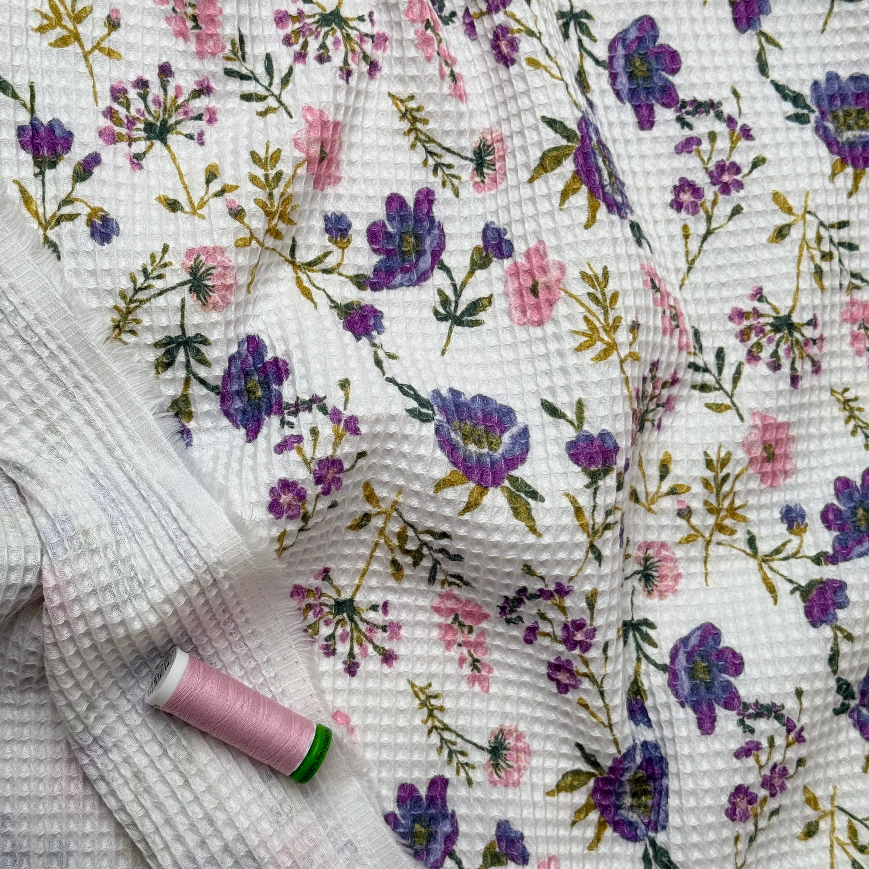 Spring Flowers Cotton Waffle Fabric