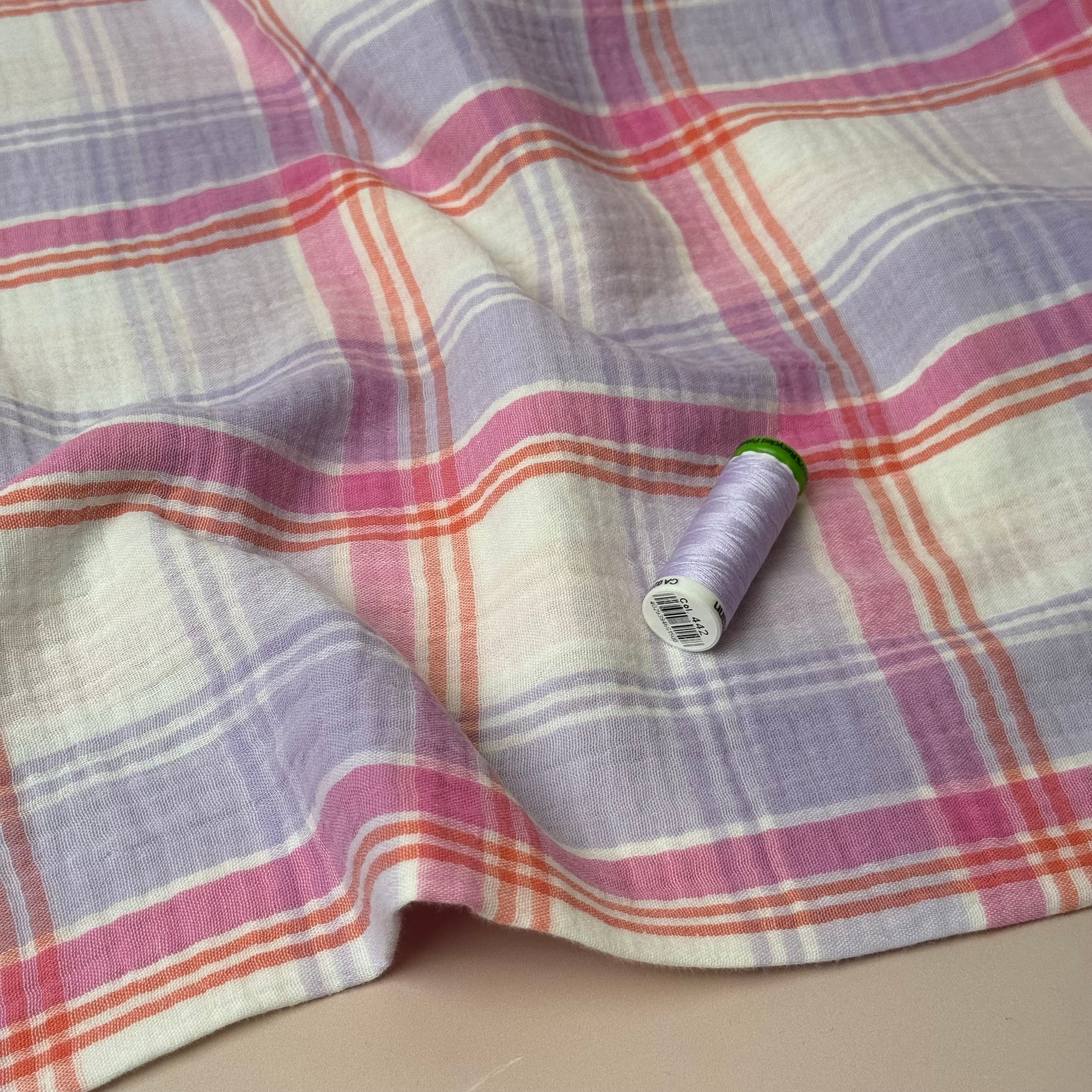 Yarn Dyed Lavender Checks Cotton Double Gauze
