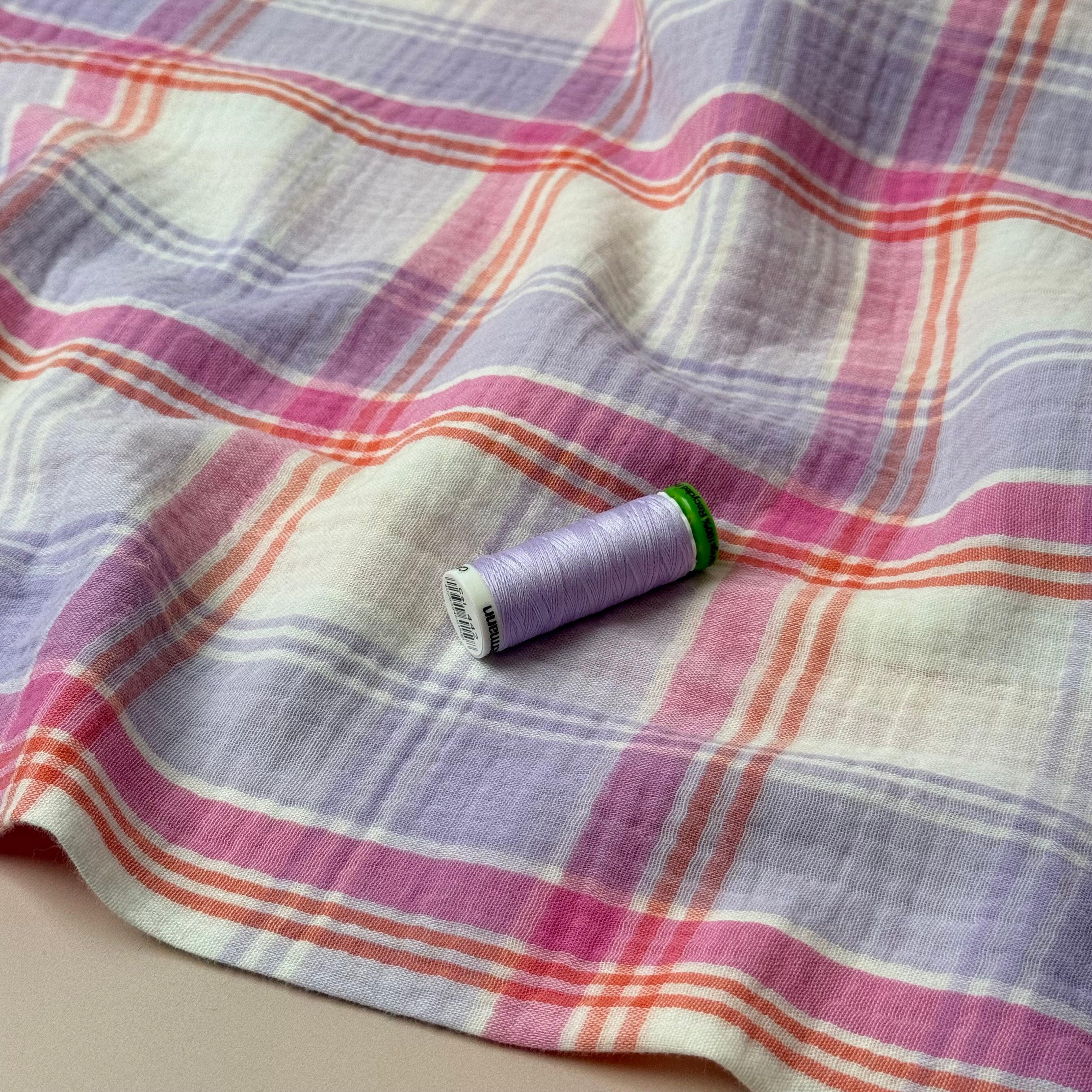 Yarn Dyed Lavender Checks Cotton Double Gauze