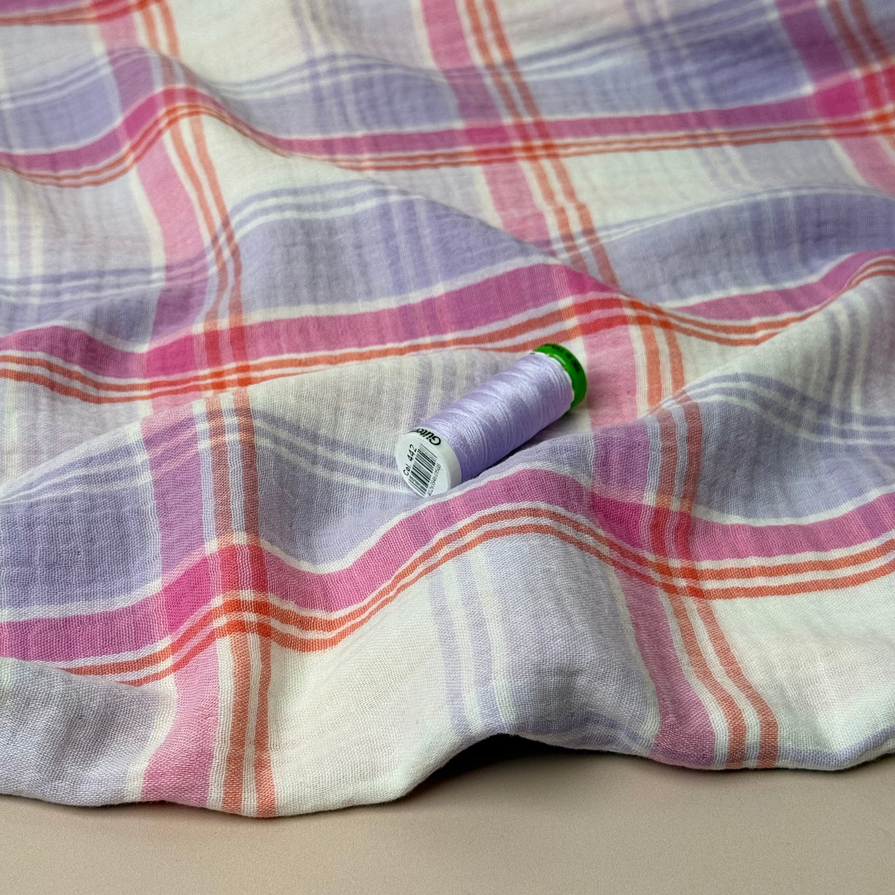 Yarn Dyed Lavender Checks Cotton Double Gauze