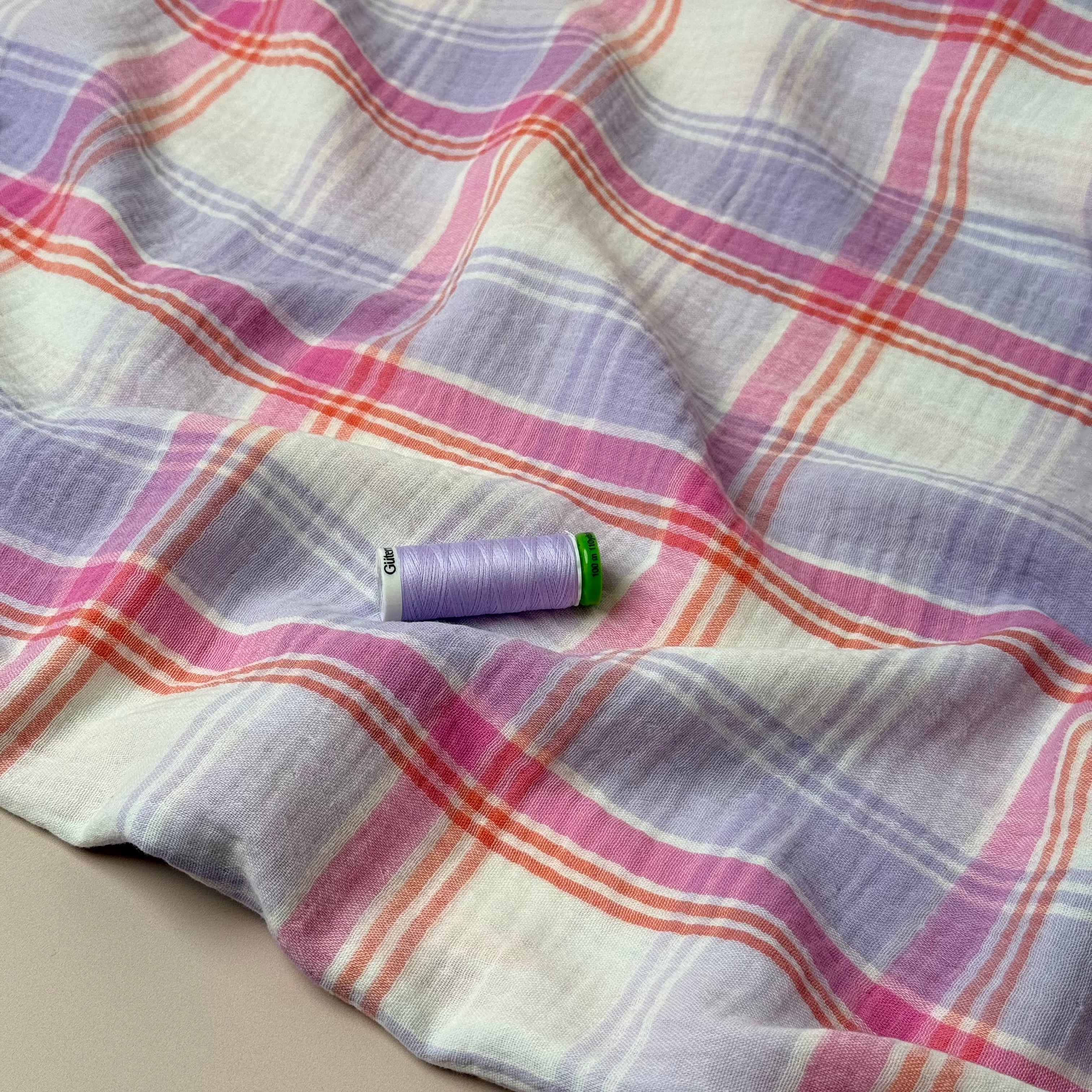 Yarn Dyed Lavender Checks Cotton Double Gauze