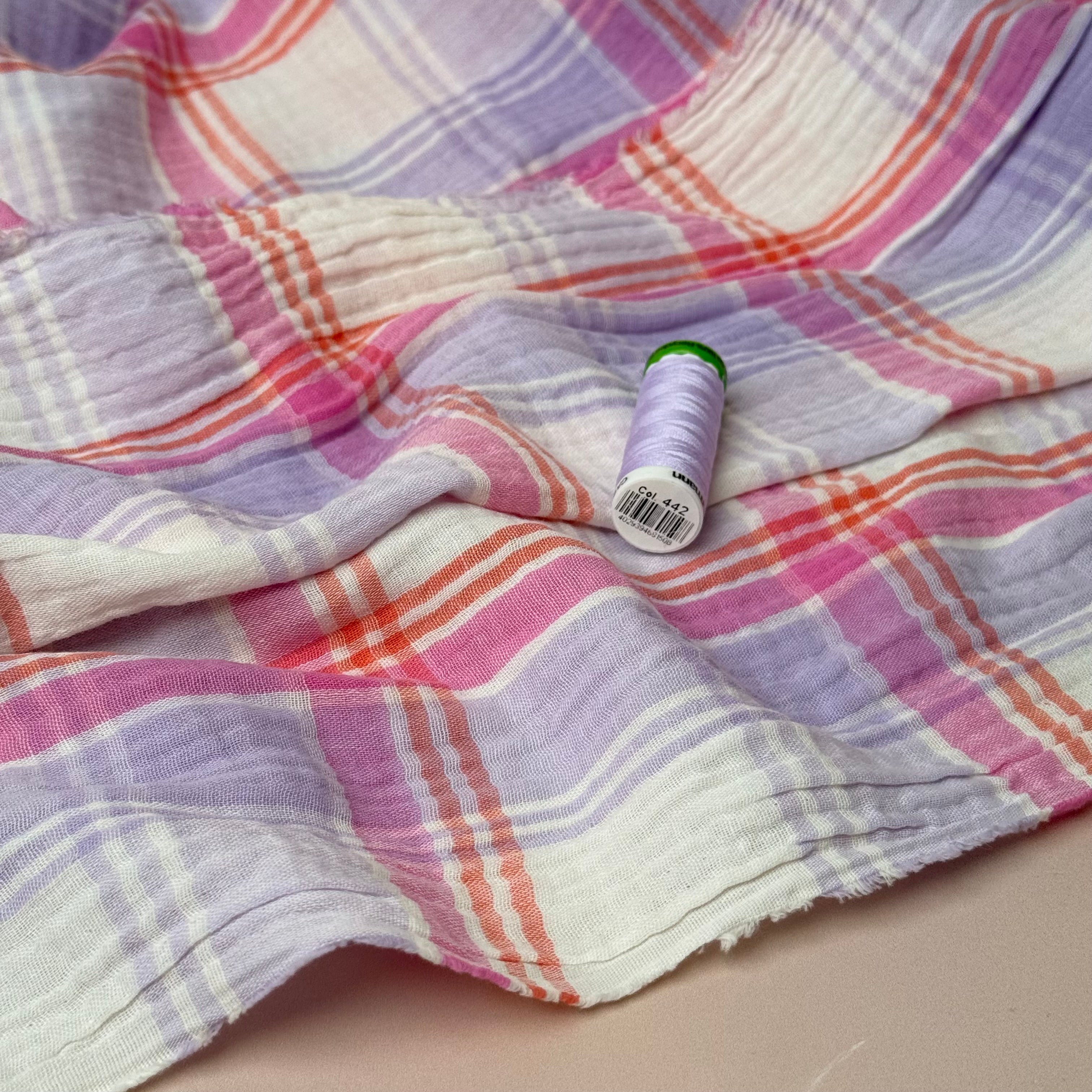 Yarn Dyed Lavender Checks Cotton Double Gauze