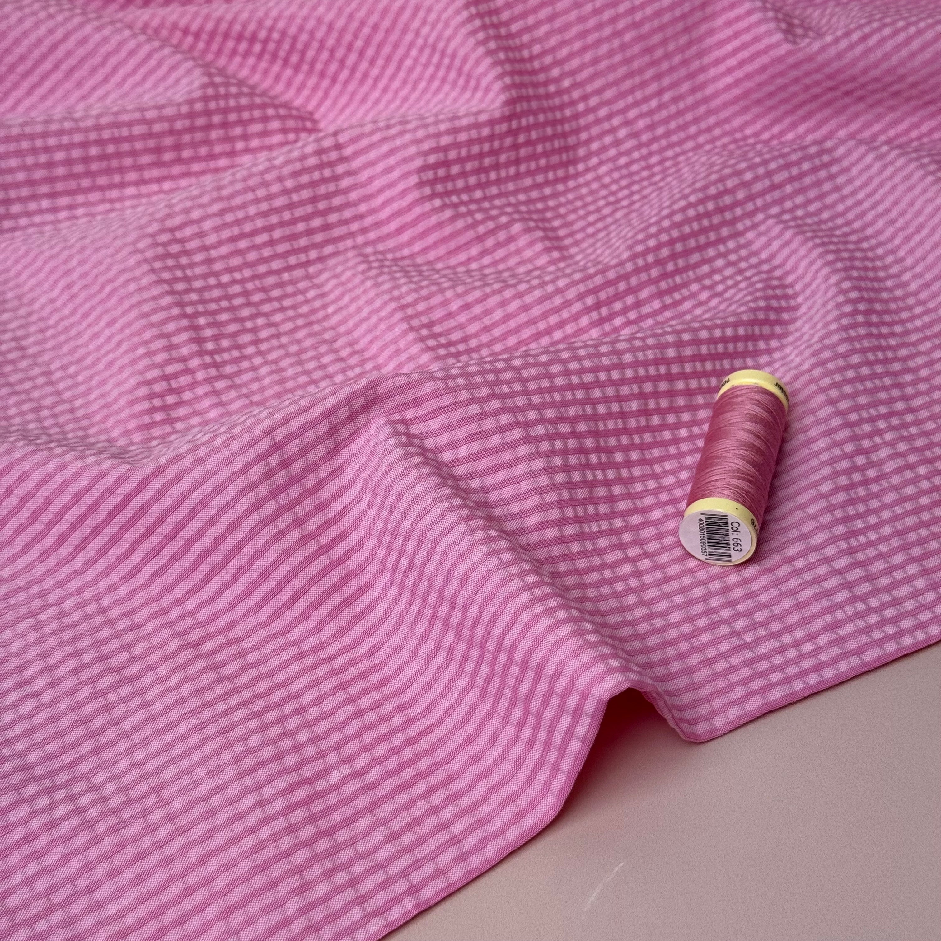 Pink Stripes Cotton Seersucker Fabric