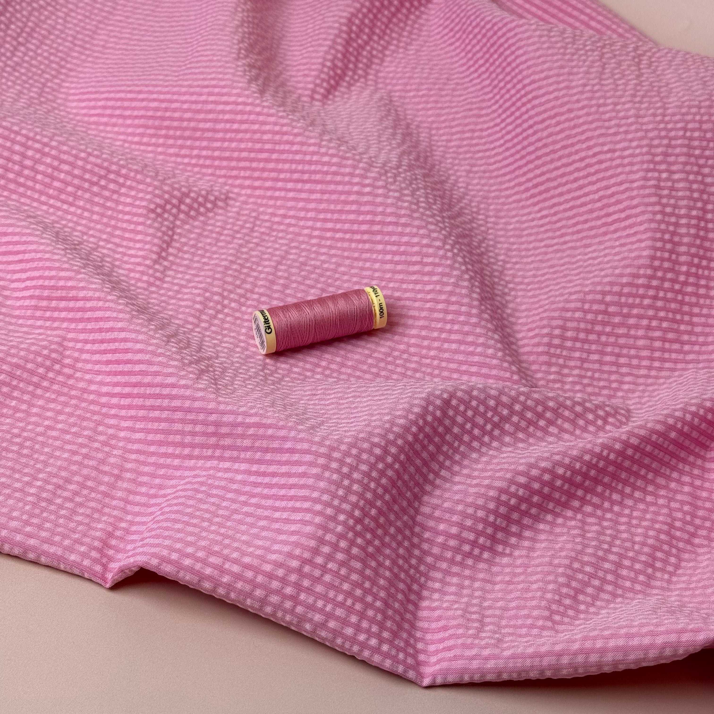 Pink Stripes Cotton Seersucker Fabric