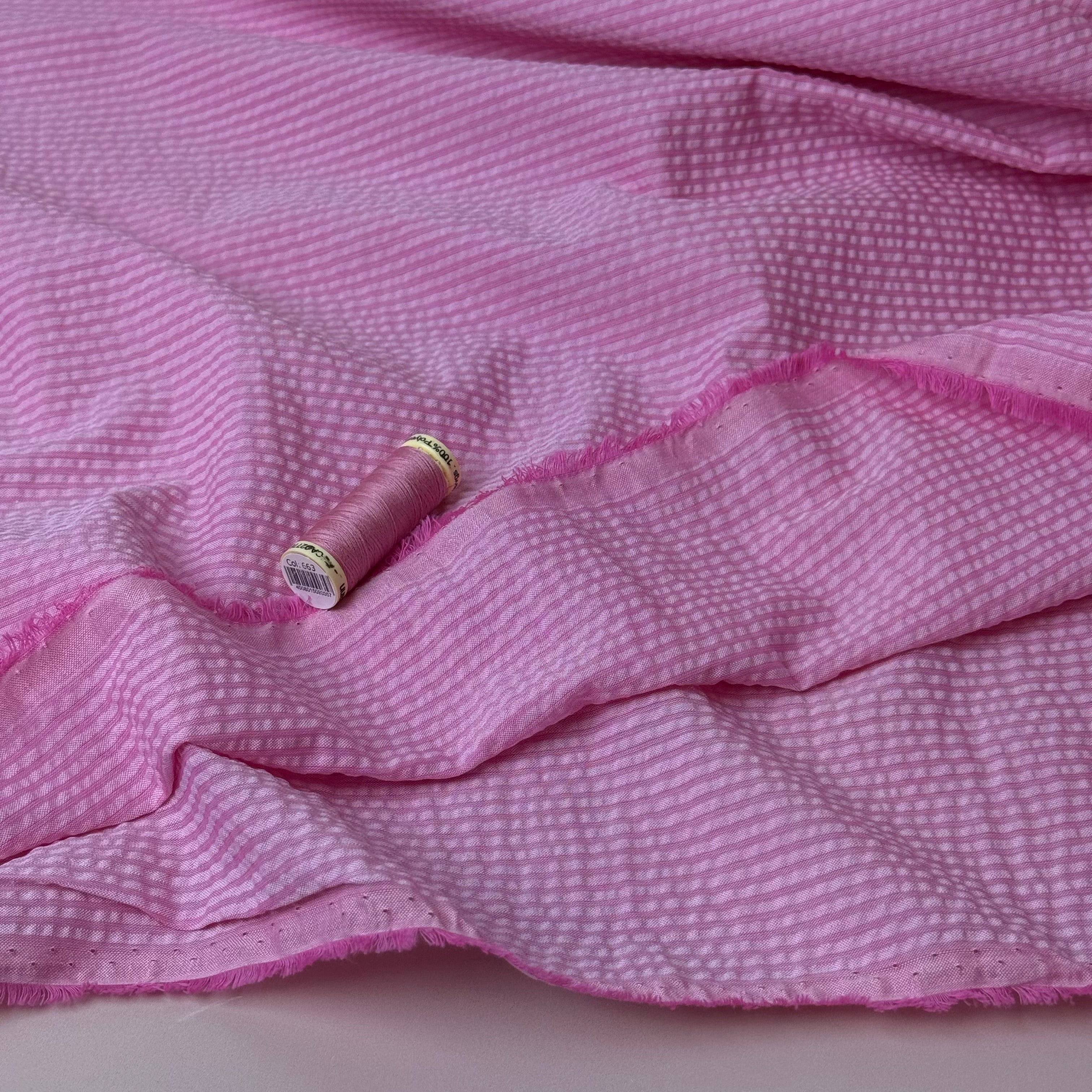 Pink Stripes Cotton Seersucker Fabric