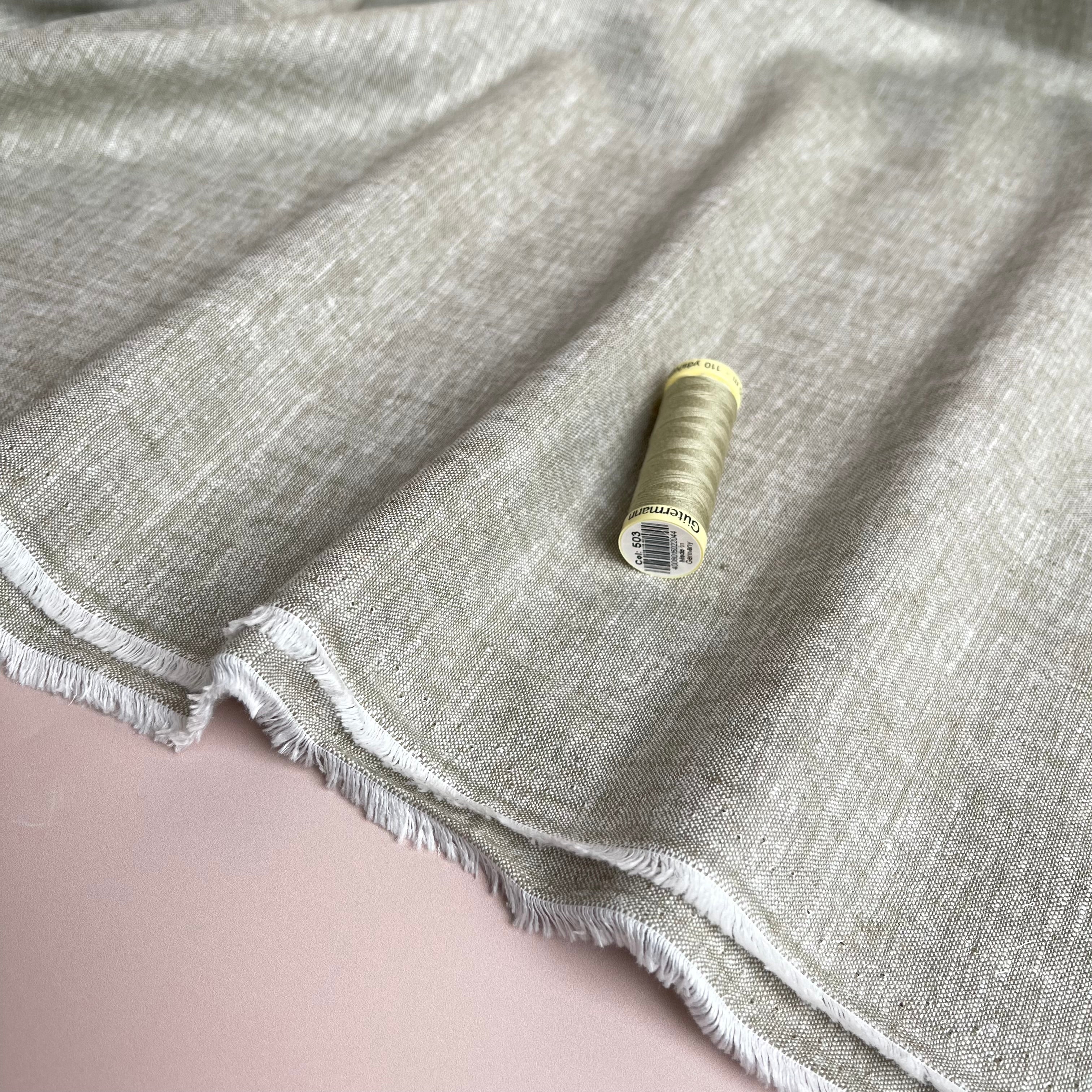 Yarn Dyed Linen Cotton Melange Fabric in Army