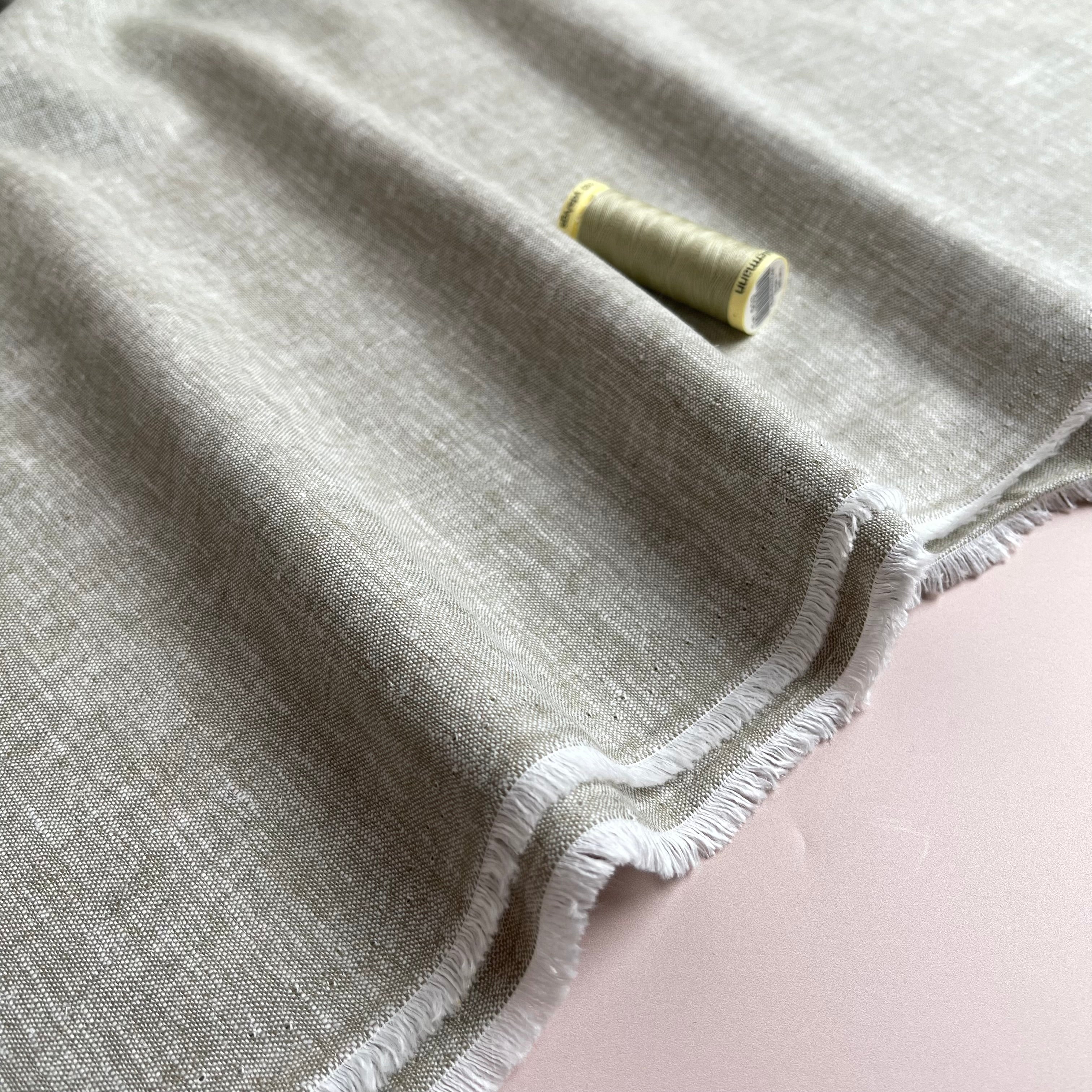 Yarn Dyed Linen Cotton Melange Fabric in Army