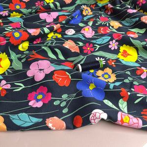 Colourful Flowers on Navy Cotton French Terry