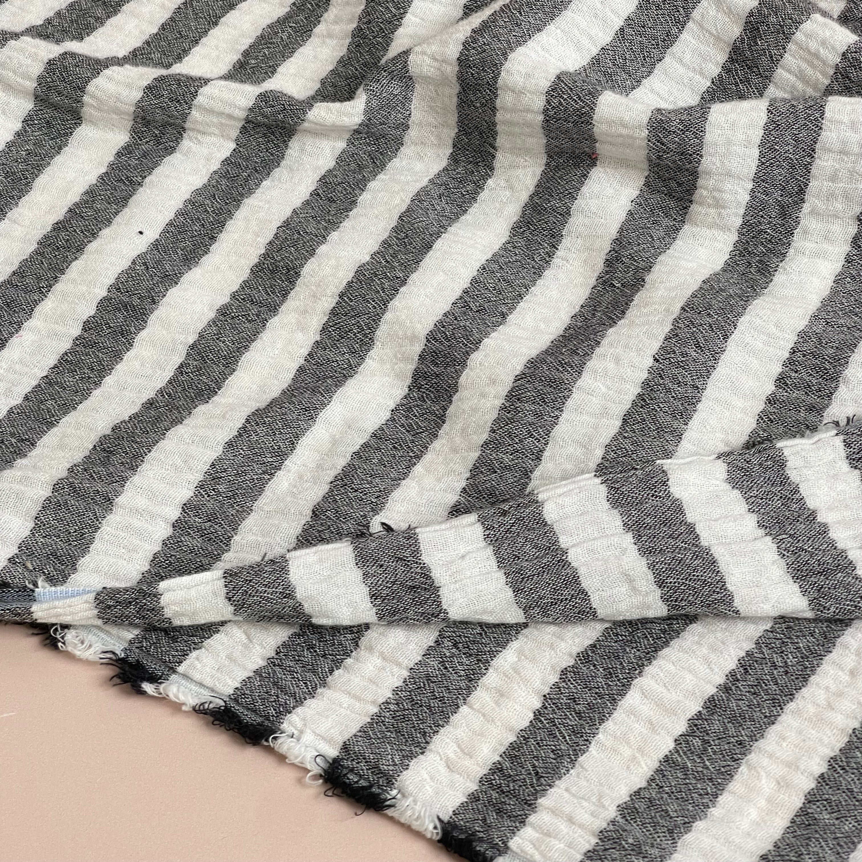 Yarn Dyed Navy Blue Stripe Cotton Double Gauze
