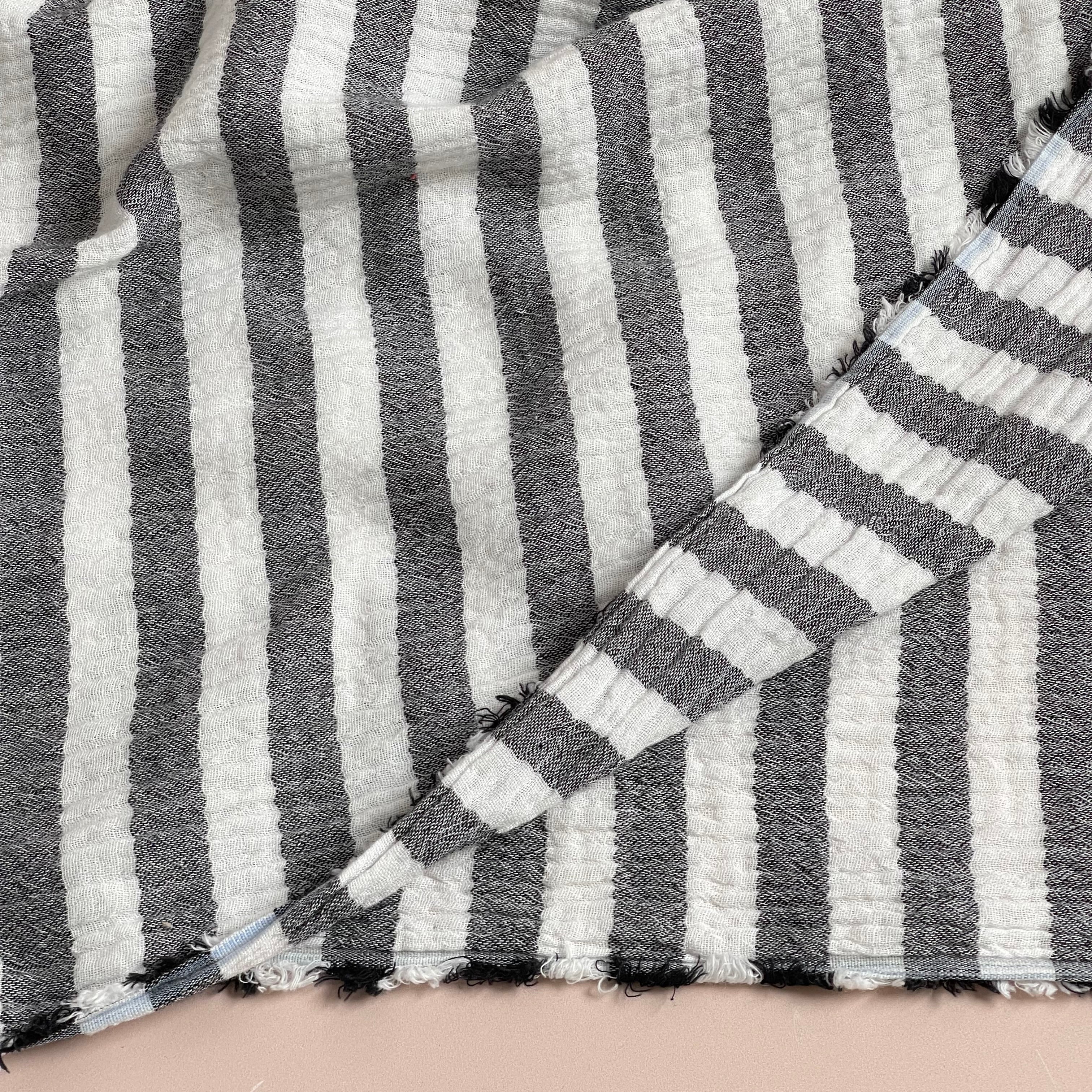 Yarn Dyed Navy Blue Stripe Cotton Double Gauze