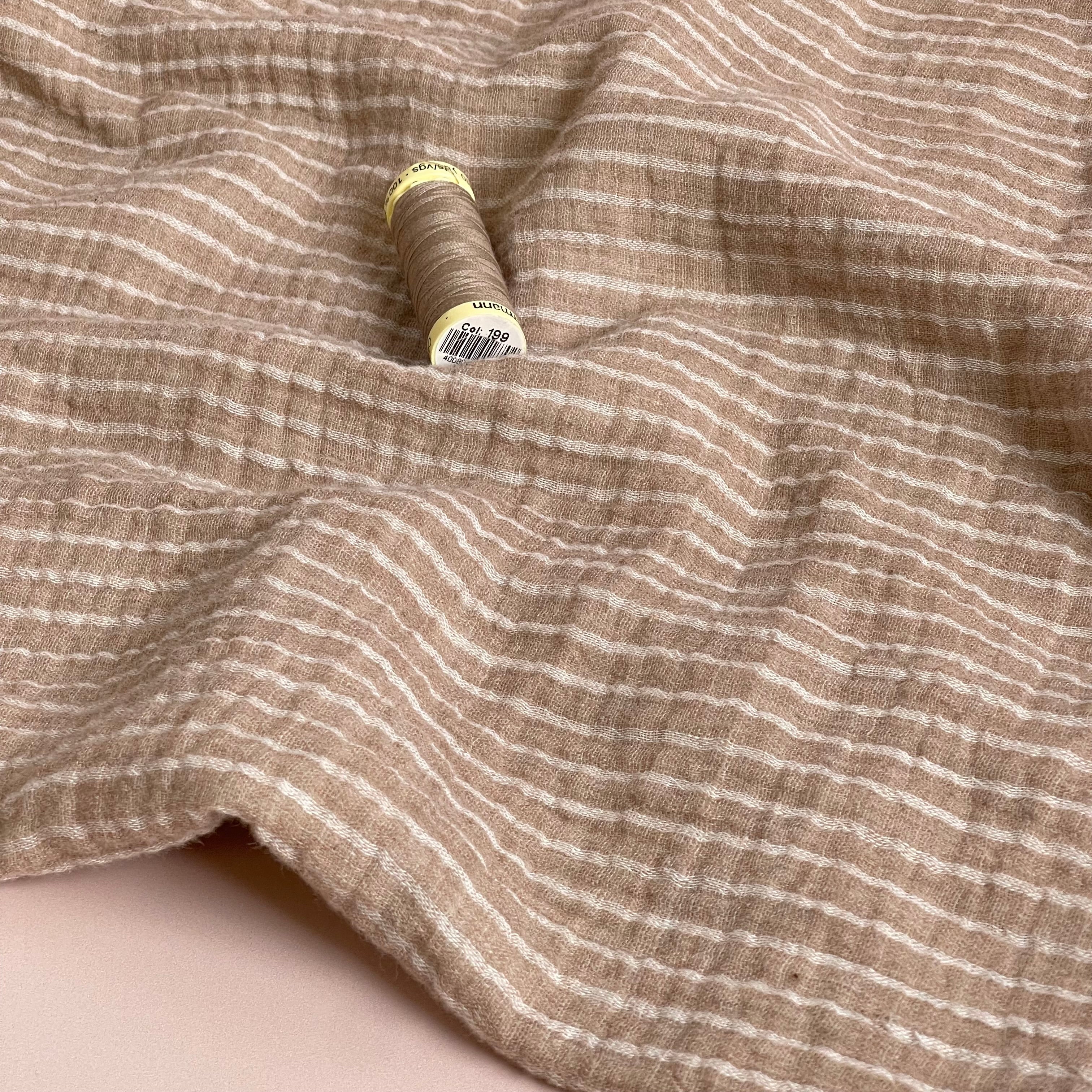 Taupe Stripe Cotton Double Gauze