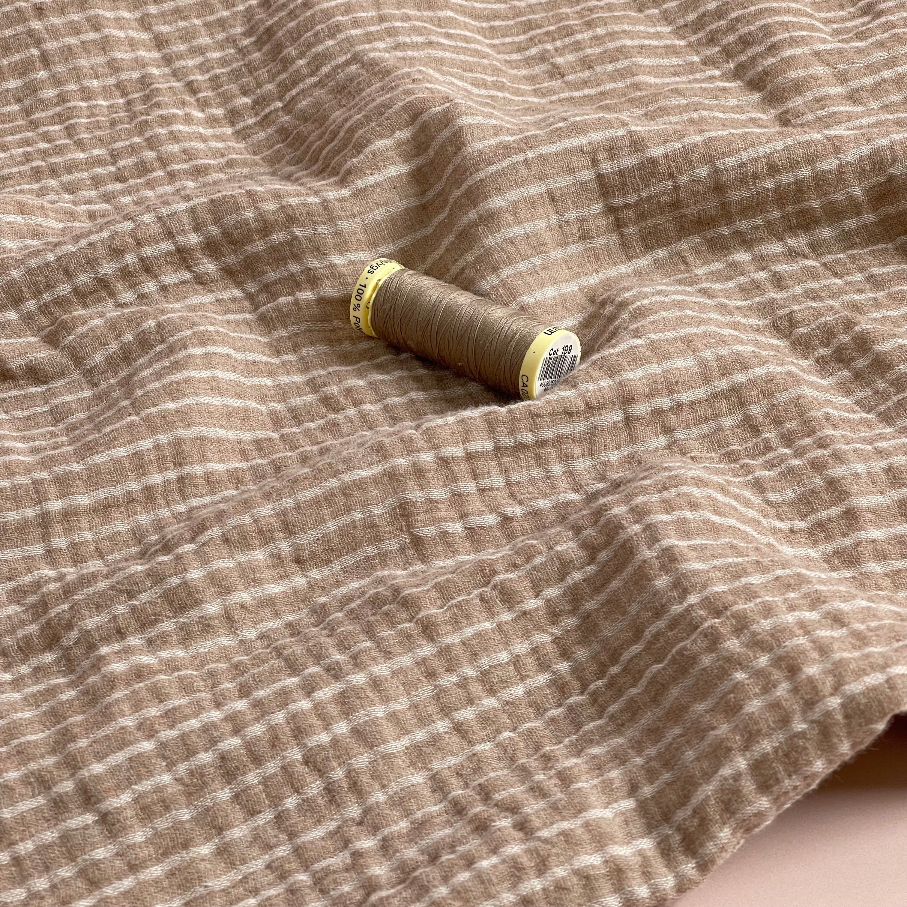Taupe Stripe Cotton Double Gauze