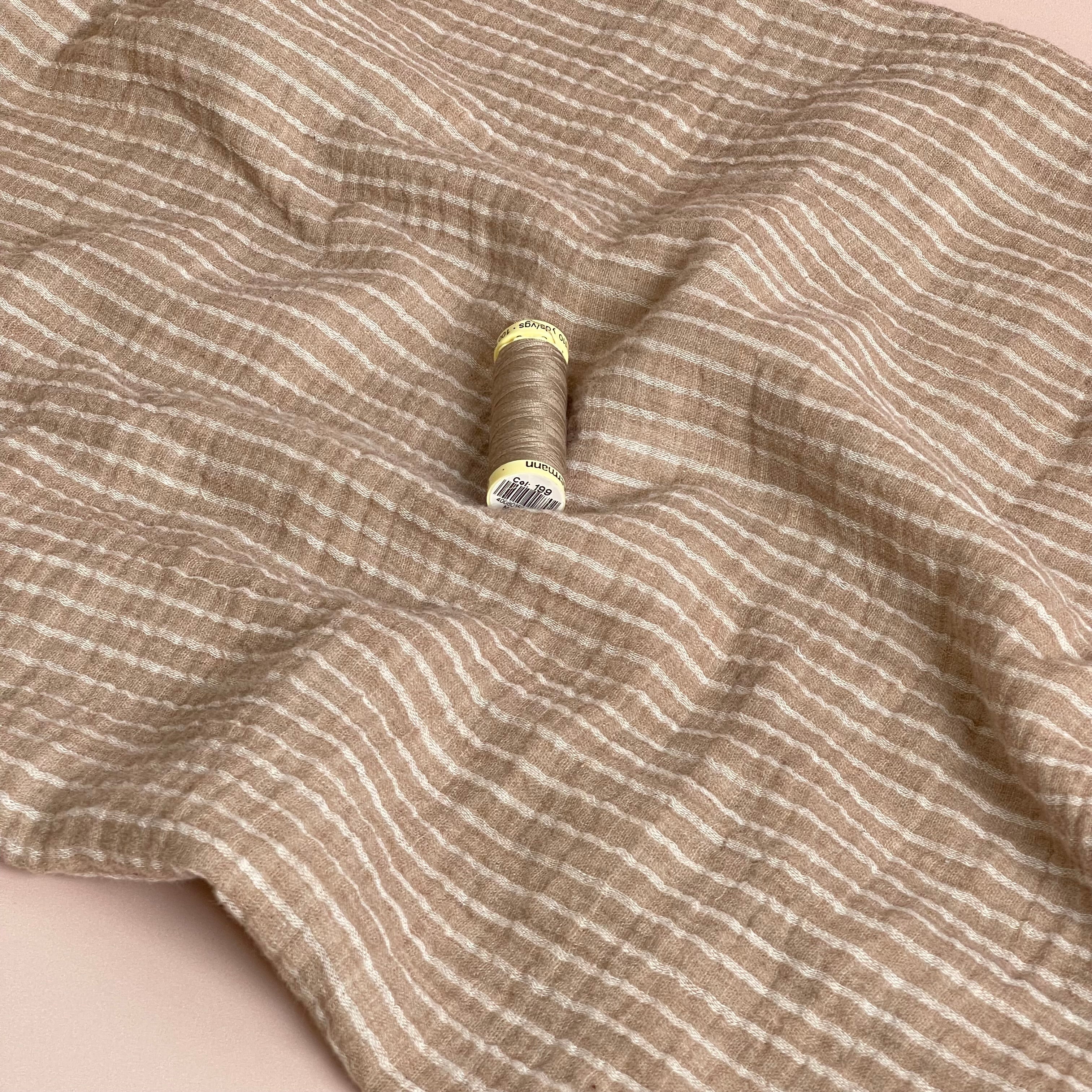 Taupe Stripe Cotton Double Gauze