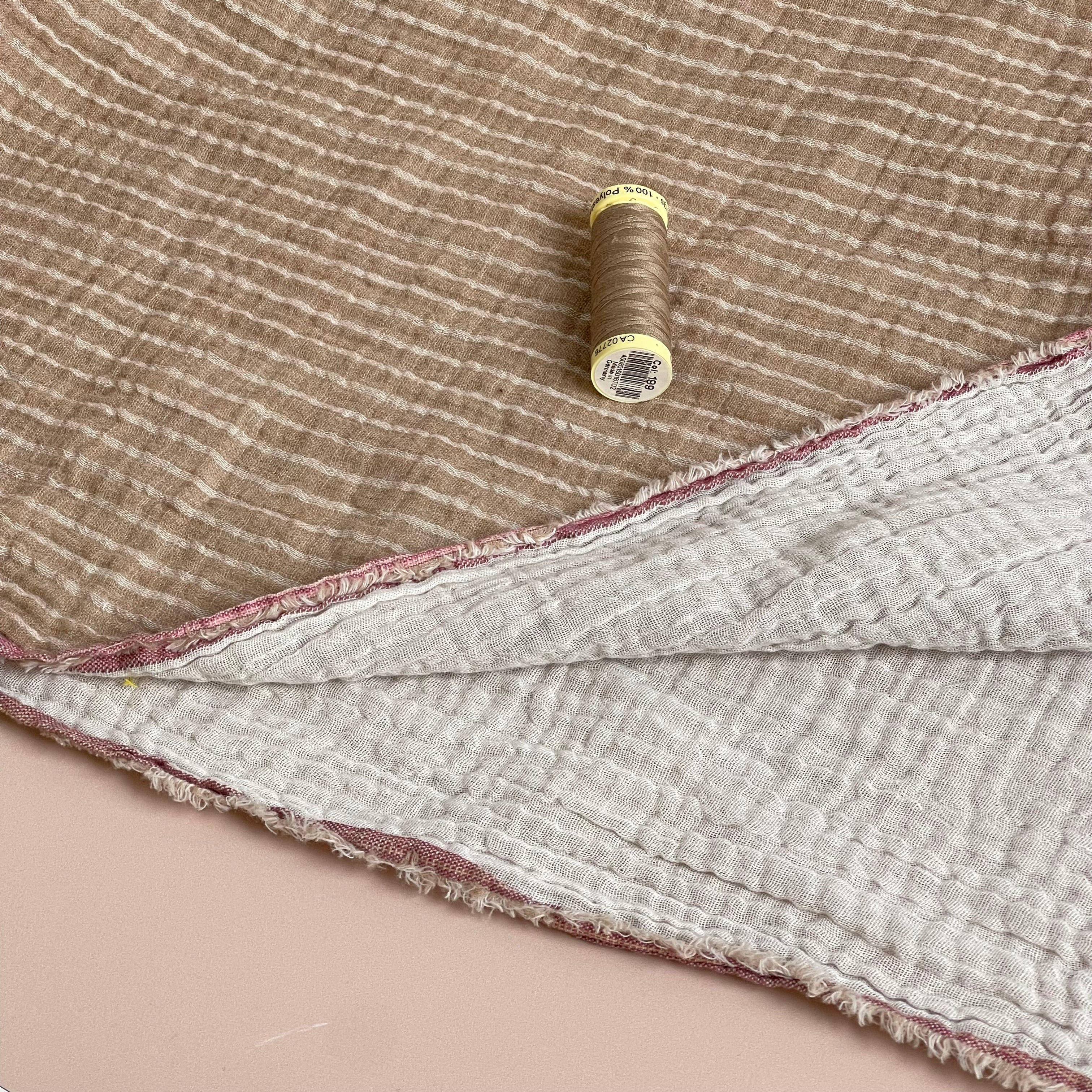 Taupe Stripe Cotton Double Gauze