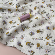 Lilac and Ochre Flowers Cotton GOTS Double Gauze