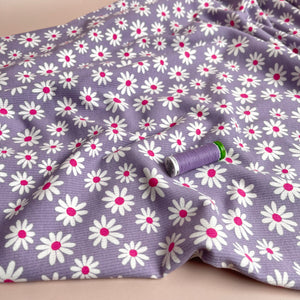 Cute Daisies Cotton Ribbed Jersey in Lilac