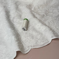 Scallop Edge Embroidered Flowers White Cotton Voile Fabric