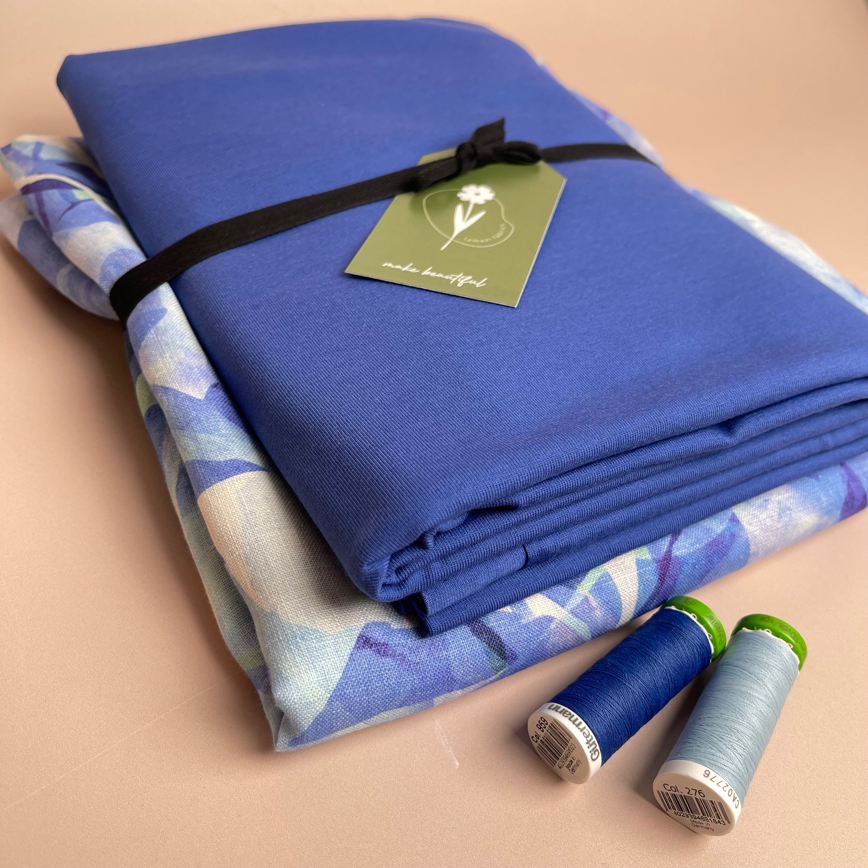 Make an Outfit Colour Bundle - Painted Foliage Ocean Linen & Cotton Jersey