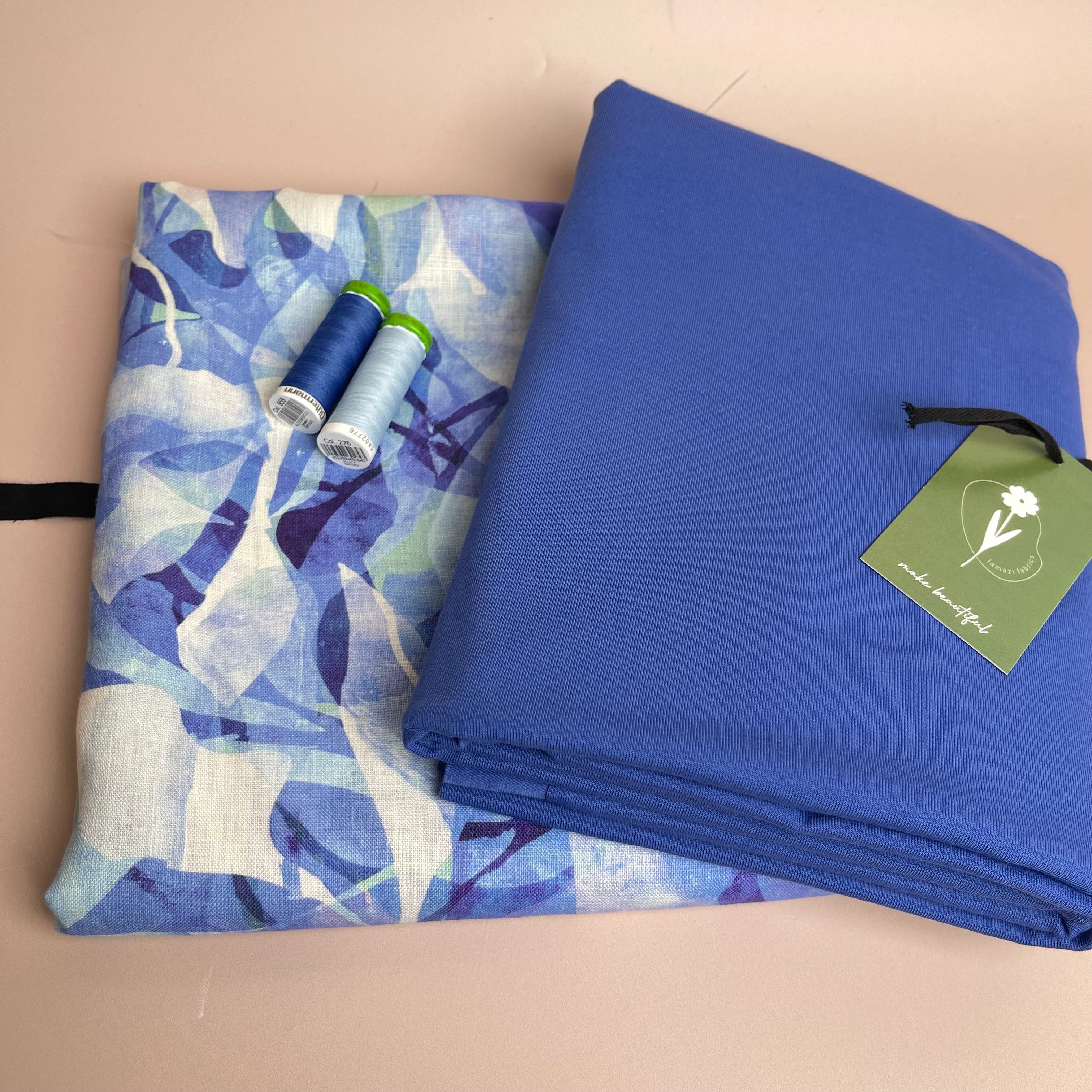 Make an Outfit Colour Bundle - Painted Foliage Ocean Linen & Cotton Jersey