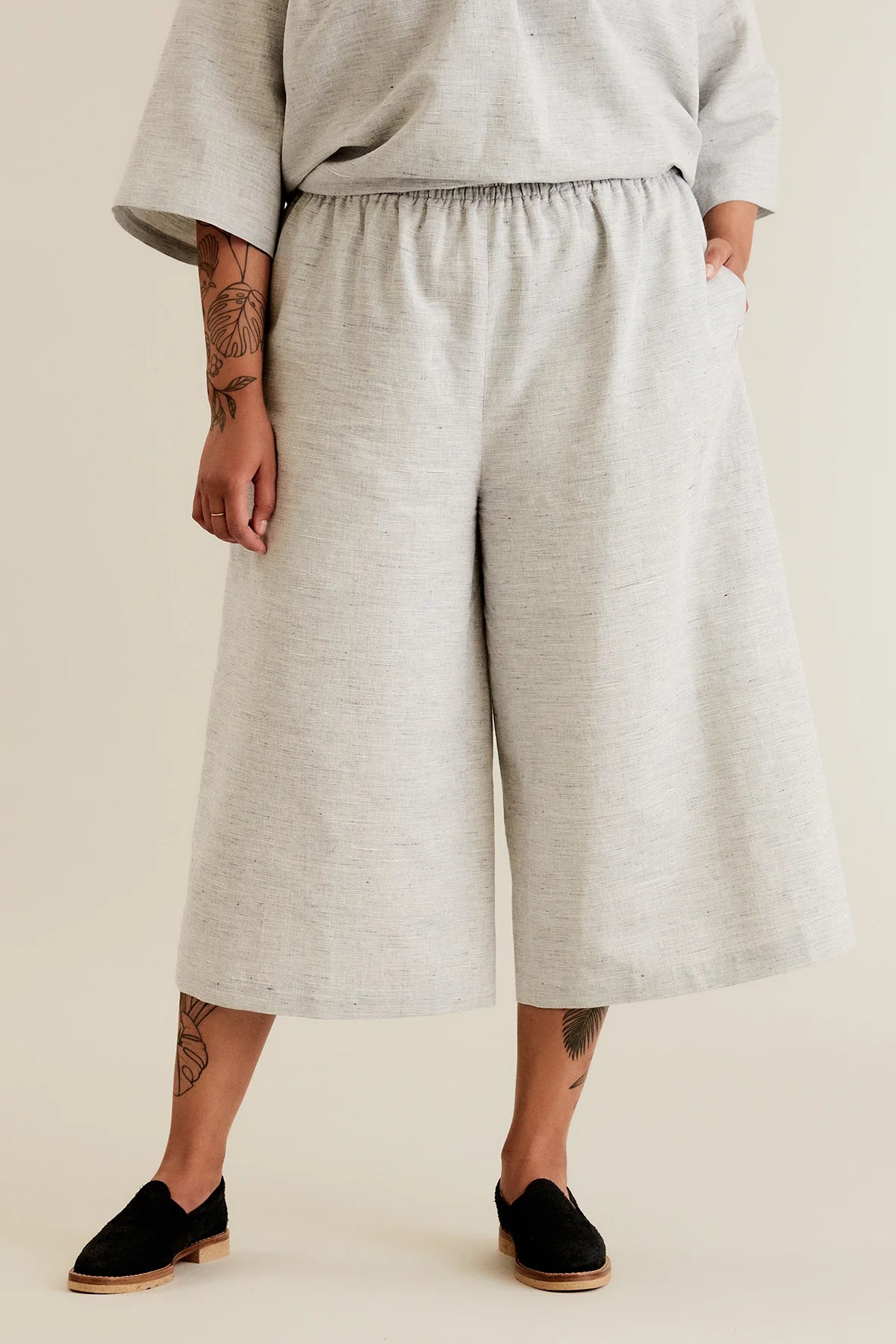 Sewing Kit - Named Ninni Culottes in Serene Khaki Sandwashed Viscose