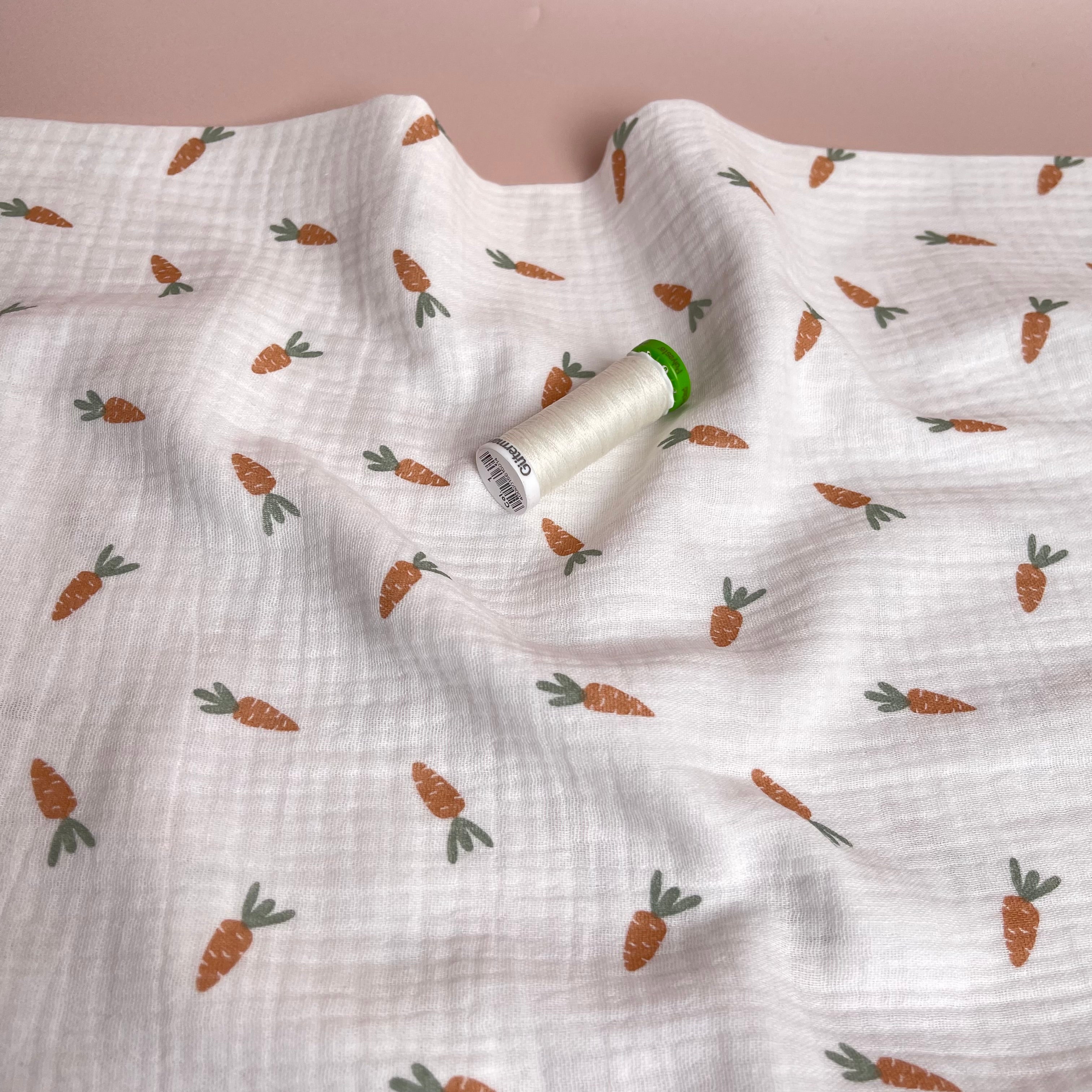 Cute Carrots Off-White Cotton Double Gauze