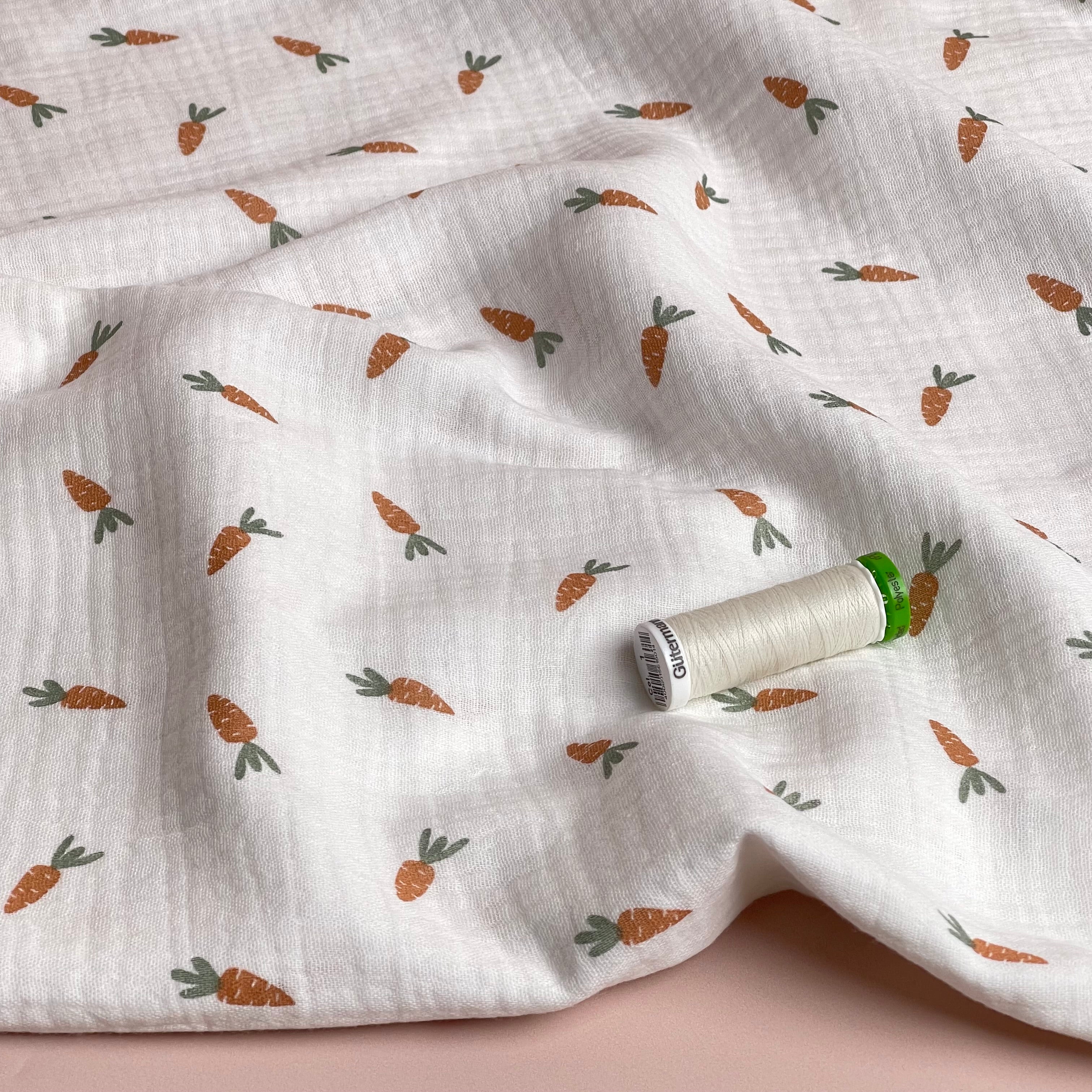 Cute Carrots Off-White Cotton Double Gauze