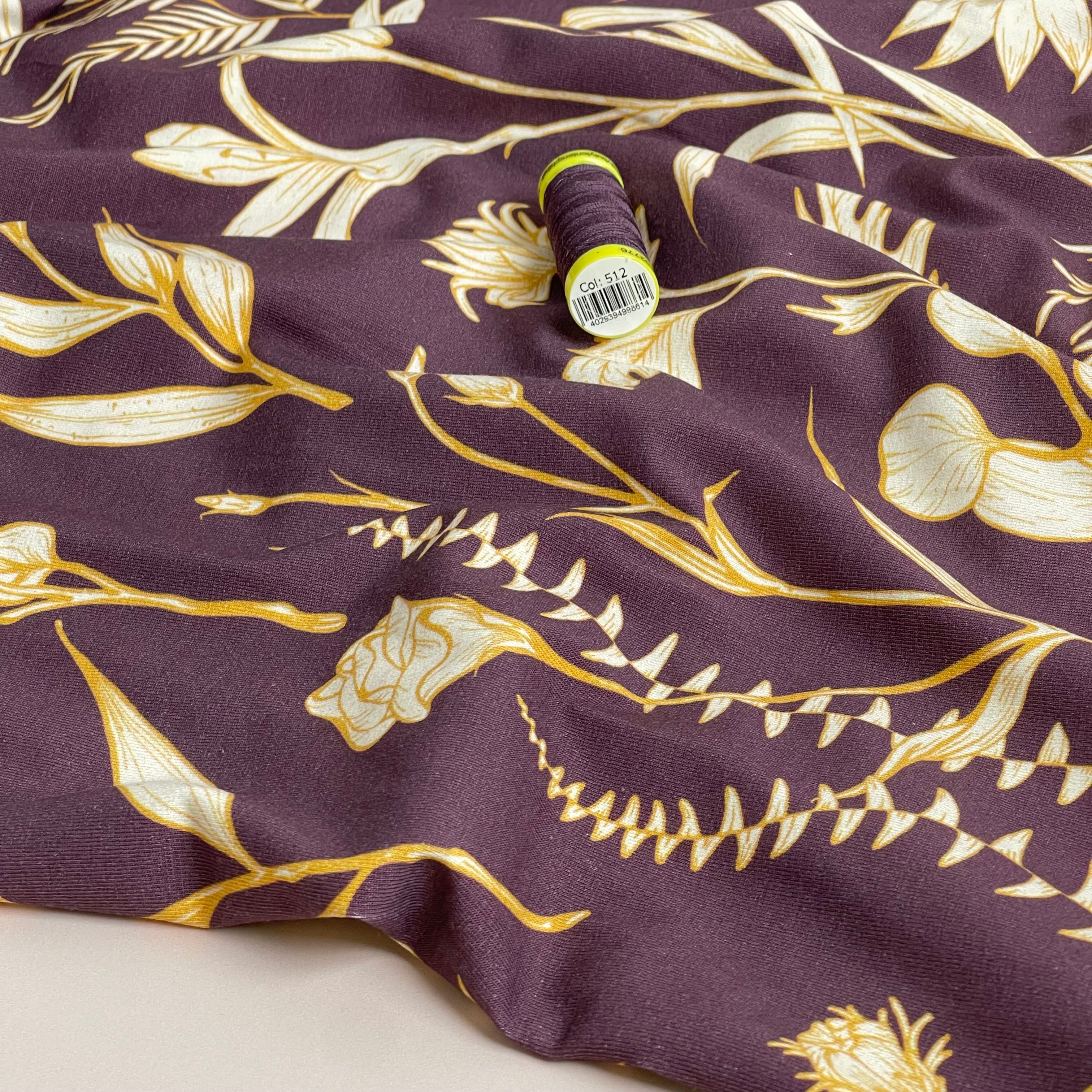 Danish Design - Golden Foliage on Mauve Cotton Jersey