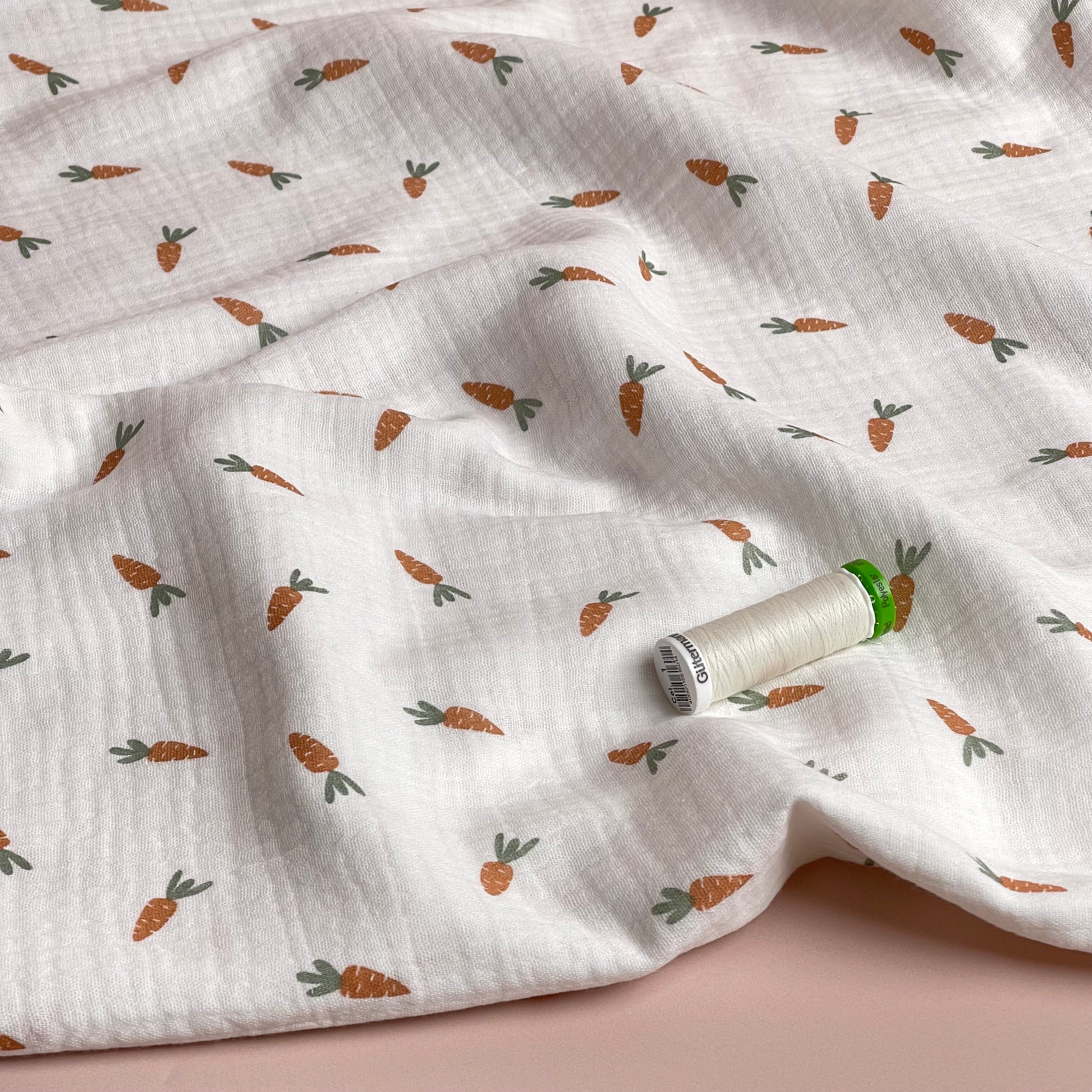 Cute Carrots Off-White Cotton Double Gauze