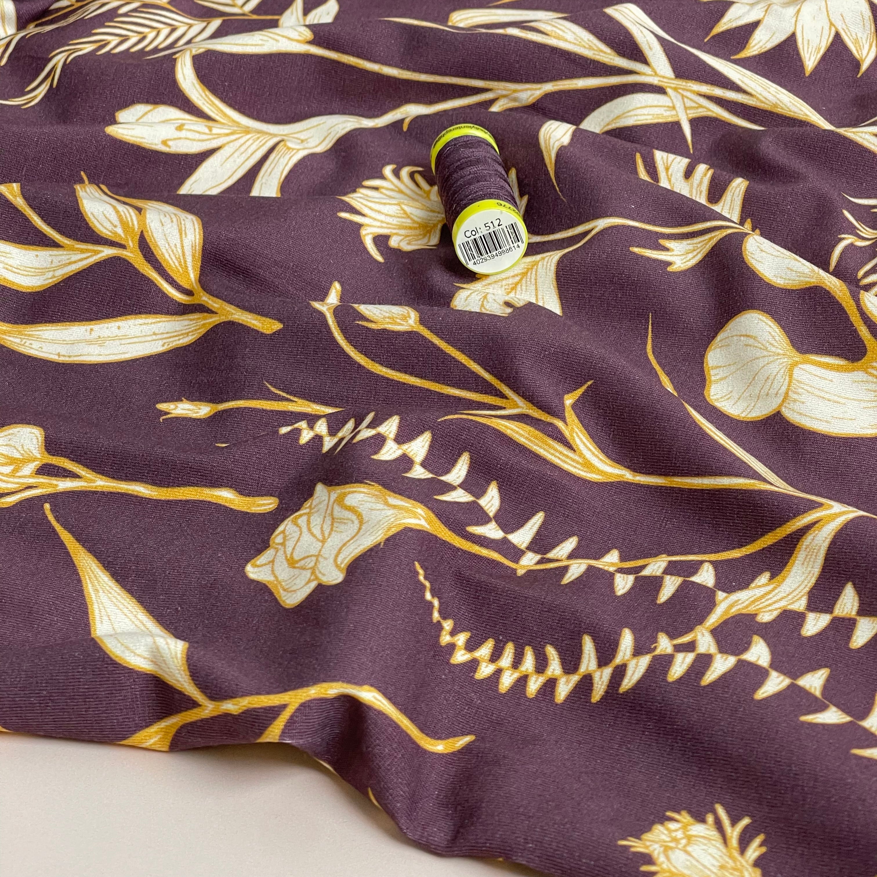 Danish Design - Golden Foliage on Mauve Cotton Jersey