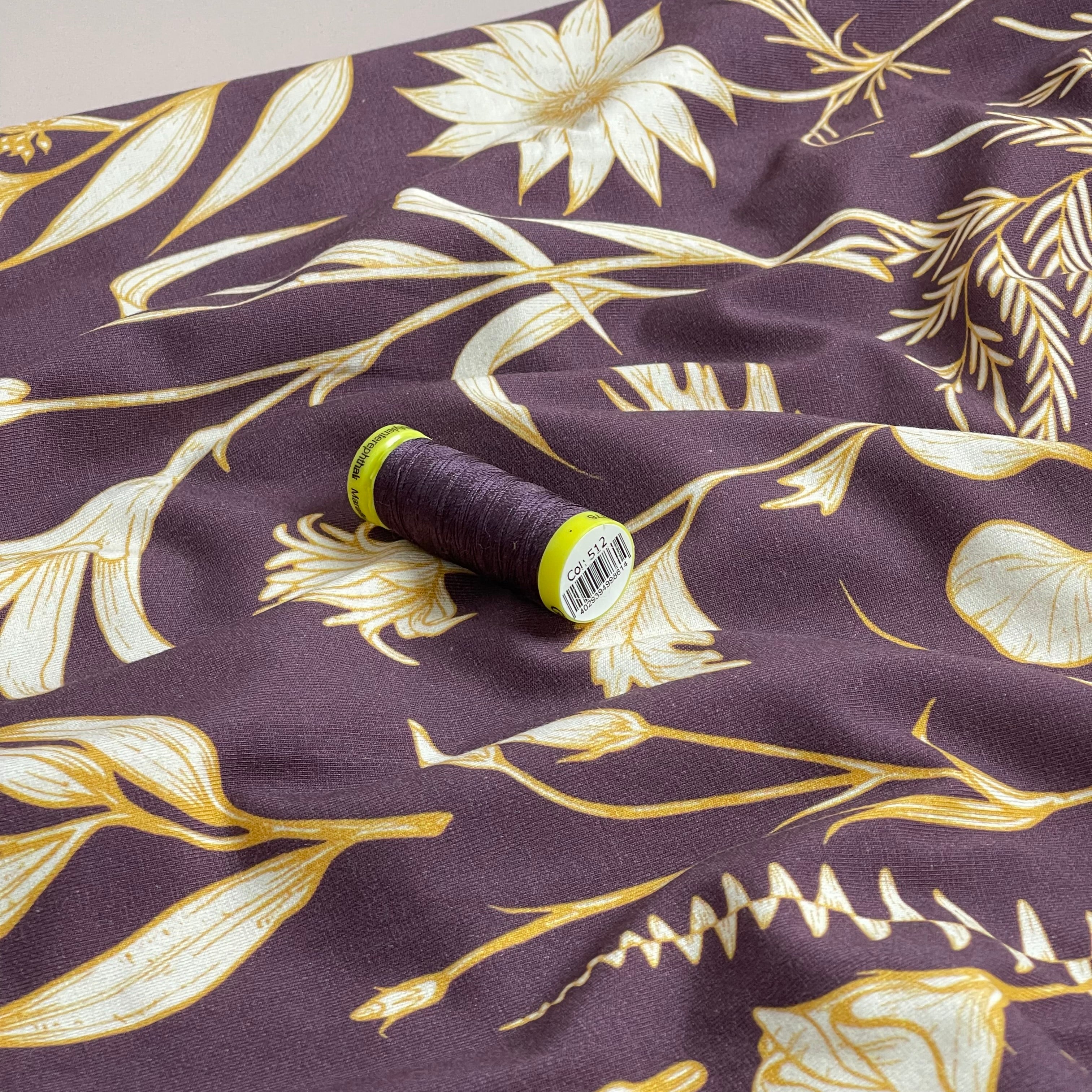 Danish Design - Golden Foliage on Mauve Cotton Jersey
