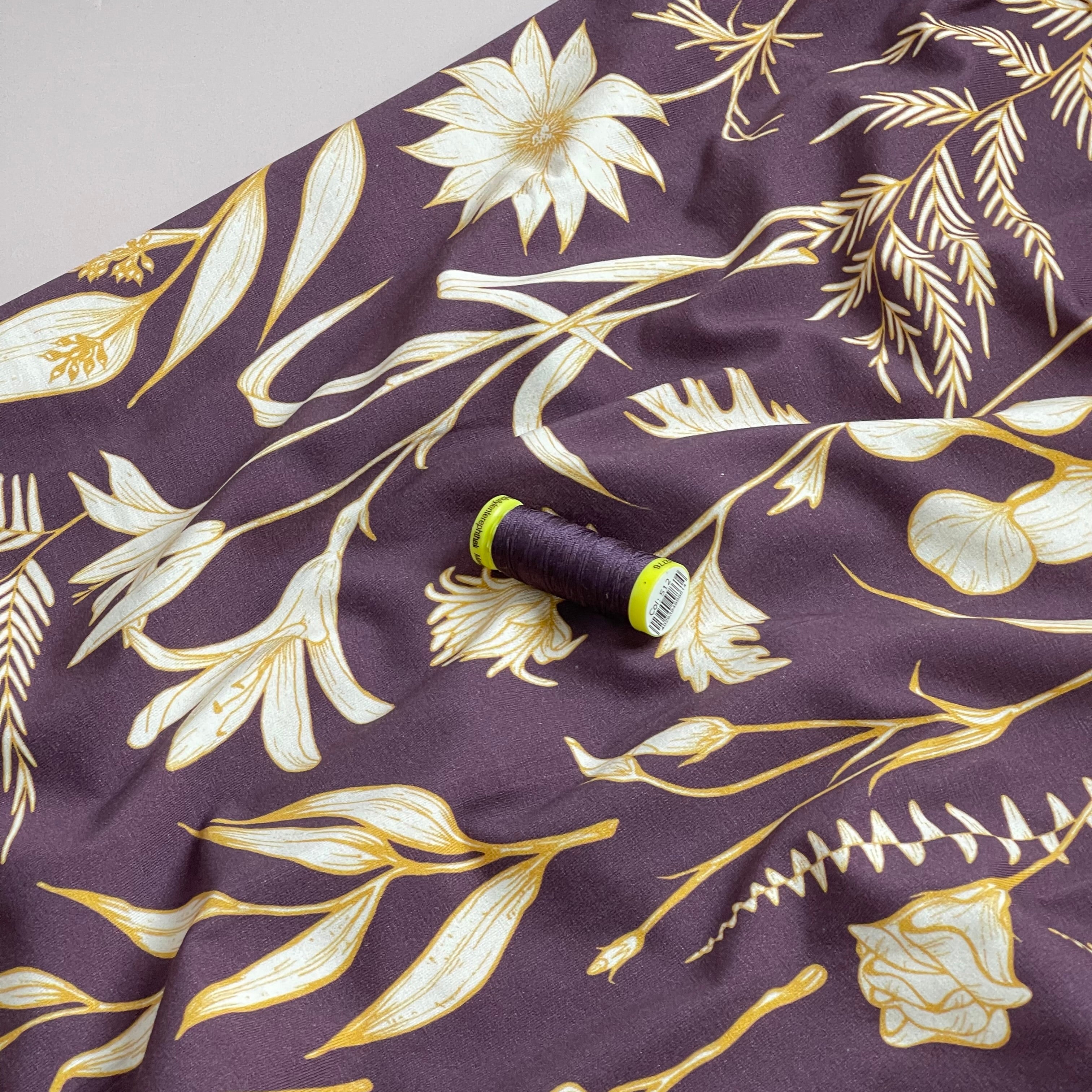 Danish Design - Golden Foliage on Mauve Cotton Jersey