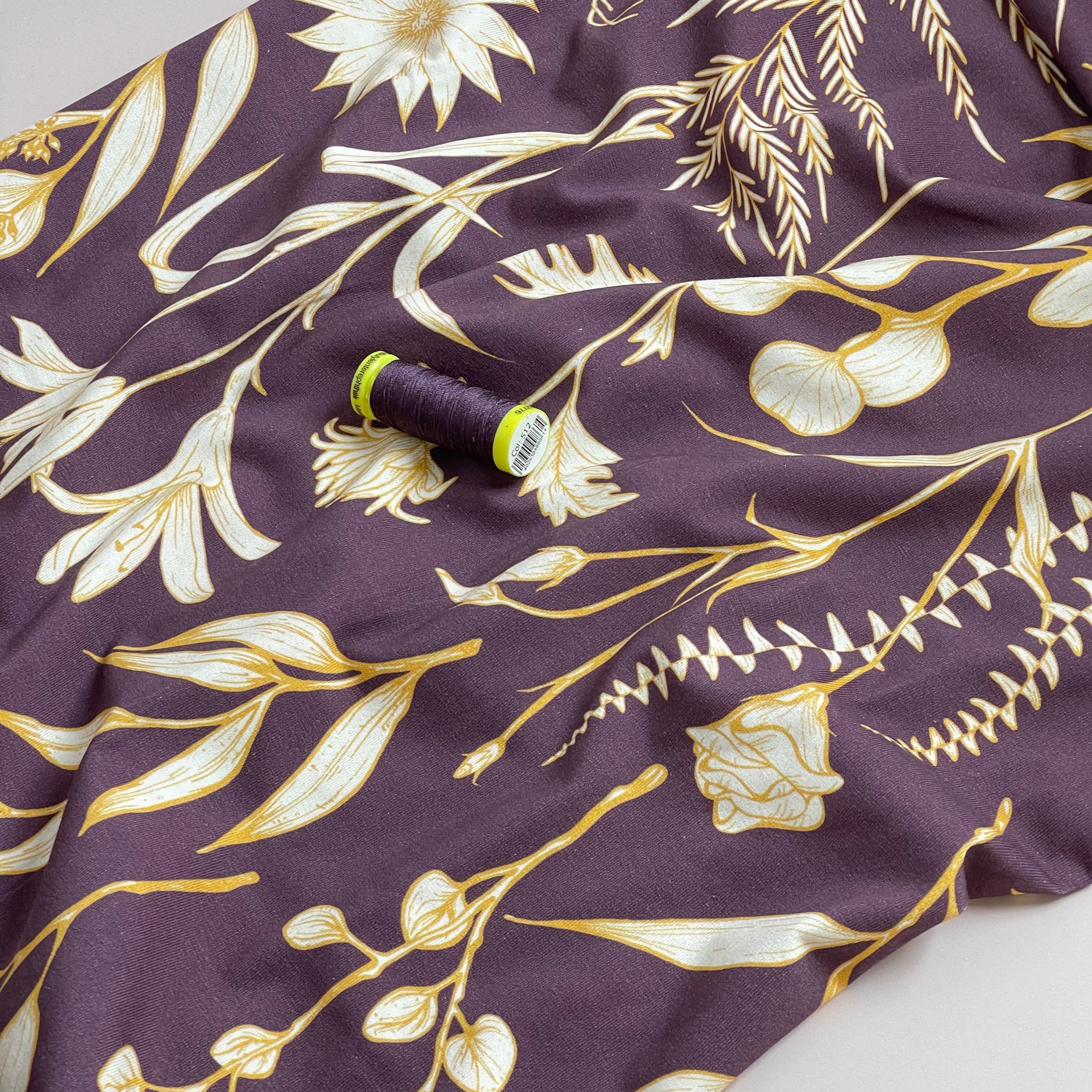 Danish Design - Golden Foliage on Mauve Cotton Jersey